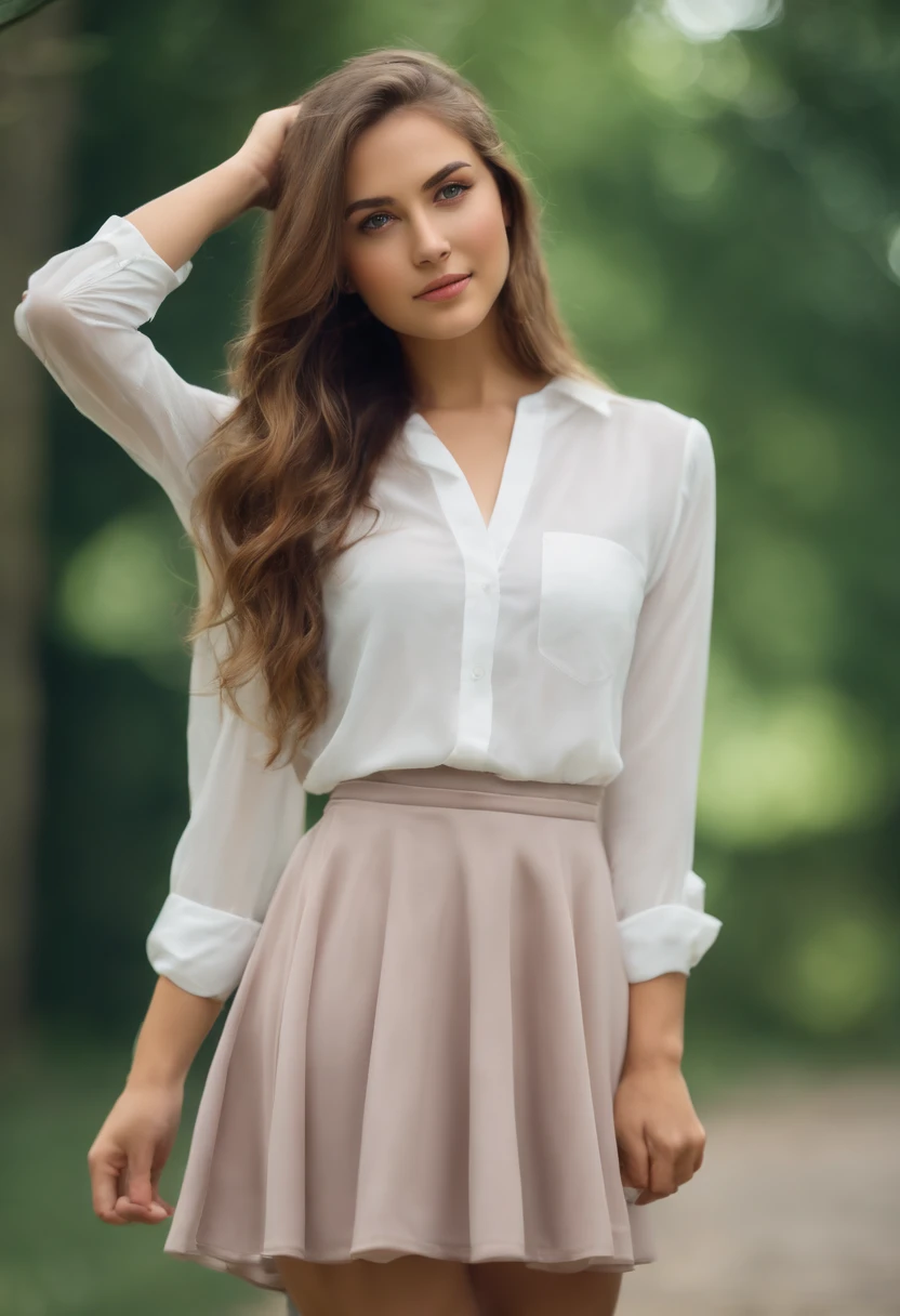 18 years old female, Long hair, RAW photo, Bokeh (Realism: 1.4, Realistic), High detail CG unified 8K wallpaper, 1girll, ((Slim body: 1)), (Small breasts: 1), back on viewer, ((View directly from the front)), (HQ skin: 1.4), 8K UHD, Digital SLR, Soft light, High quality, filmgrain, Fujifilm XT3, ((school uniform, Short skirt,Sheer revealing dress:1.5)), ((En plein air, at park))) Long beads, Portrait,((Short hair in layers, Black hire,Small breast:1.2)),(view the viewer:1.4),(full bodyesbian:1.8)