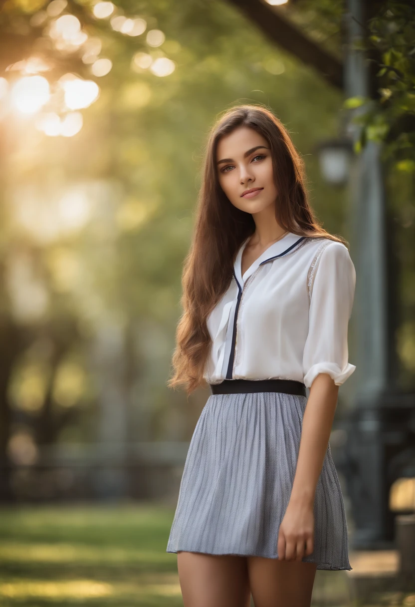 18 years old female, Long hair, RAW photo, Bokeh (Realism: 1.4, Realistic), High detail CG unified 8K wallpaper, 1girll, ((Slim body: 1)), (Small breasts: 1), back on viewer, ((View directly from the front)), (HQ skin: 1.4), 8K UHD, Digital SLR, Soft light, High quality, filmgrain, Fujifilm XT3, ((school uniform, Short skirt,Sheer revealing dress:1.5)), ((En plein air, at park))) Long beads, Portrait,((Short hair in layers, Black hire,Small breast:1.2)),(view the viewer:1.4),(full bodyesbian:1.8)