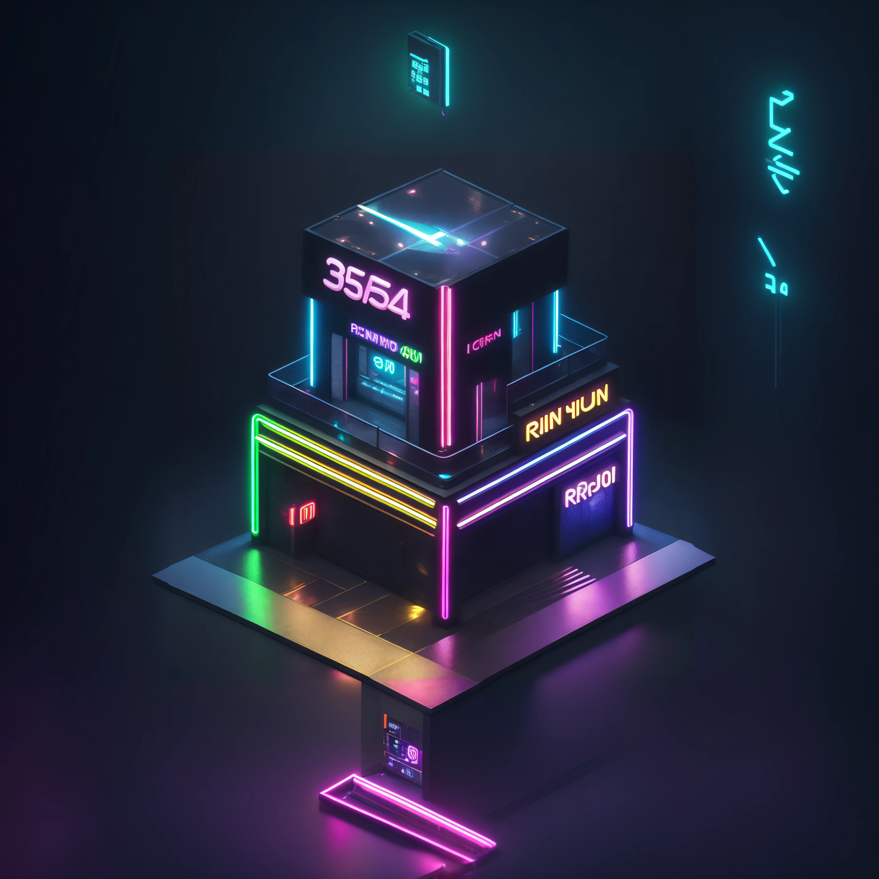 Alafed image of neon-lit building with neon sign, 3d render beeple, Cyberpunk Building, glowing neon vray, Neon Rainy Cyberpunk Settings, Futuristic neon, Video game 3D rendering, in style of beeple, Cyberpunk futuristic neon, Cyberpunk Neon, stylized neon, style hybrid mix of beeple, cinema 4d colorful render