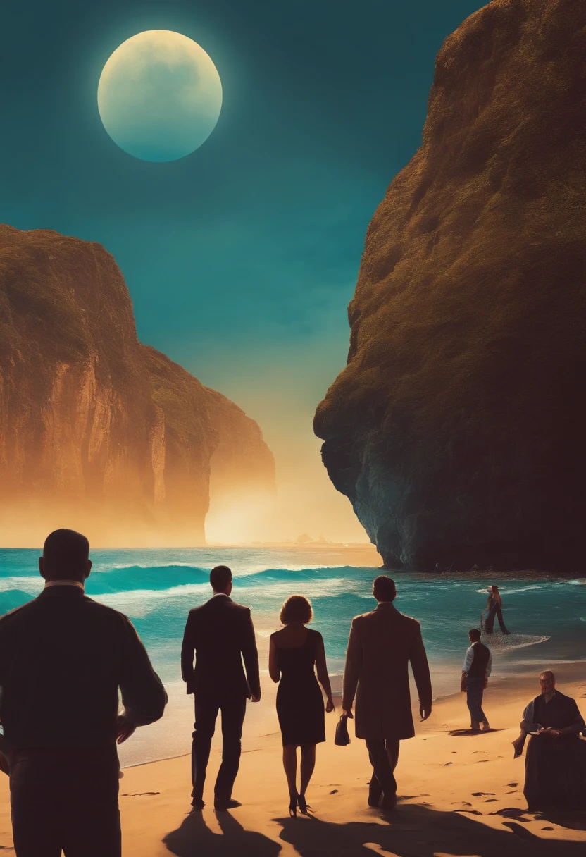 Ebook cover, People standing on the seaside, male people、uneasy, Hydes Definition, Defined Details, Shadows that cause fear in people, As a projection of one's own concerns, Anxiety about the future.