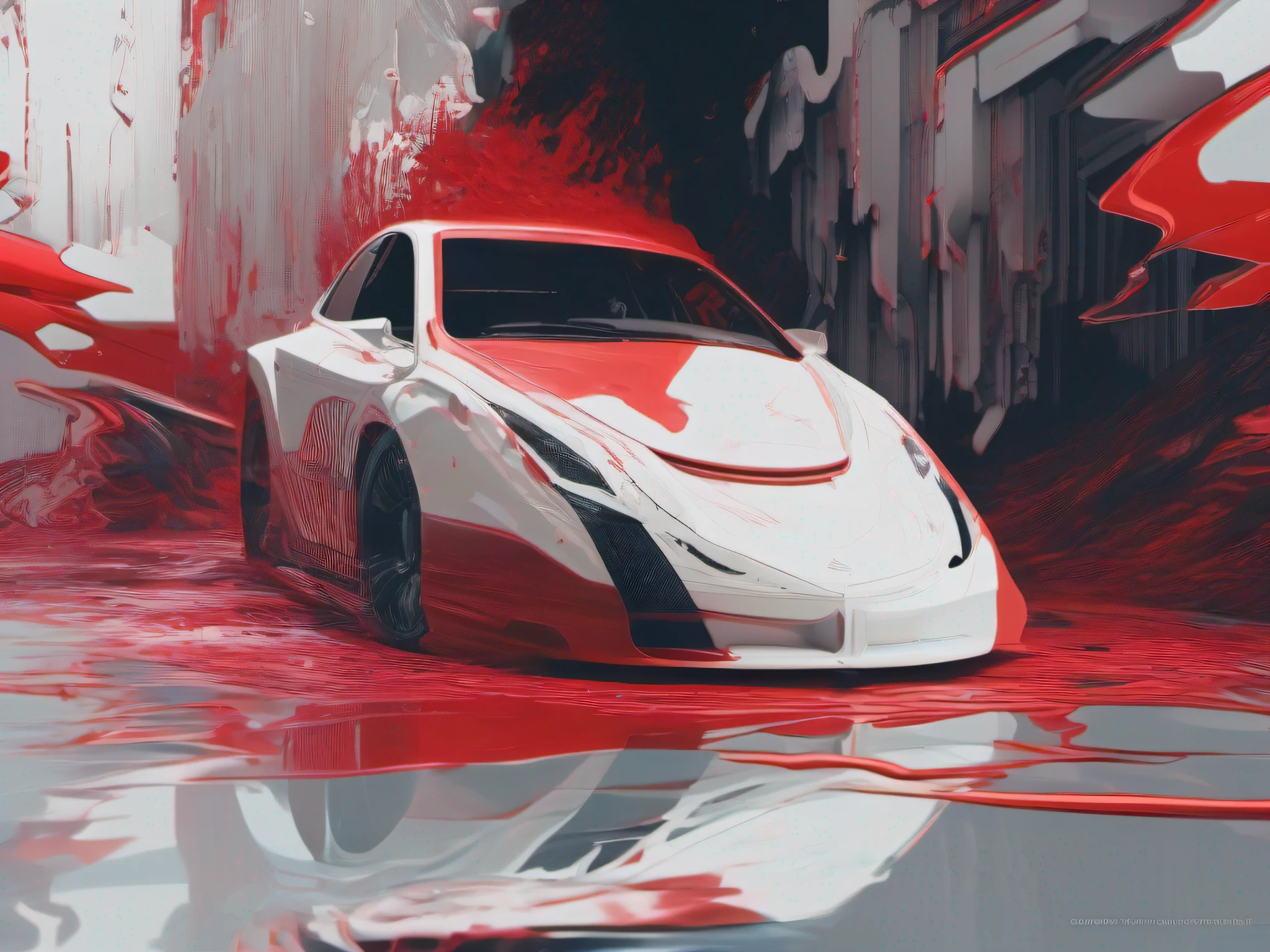 Abstract painting by Michael Van douv. in the style of rendered in cinematic 4D, Kilian Eng, White and crimson, rococo realms, tasteful use of negative space, matte painting, dripping paint, --ar 128:71, in the style of surreal 3D, high-resolution details, fine texture, Highly photorealistic, Ultra HD 12k,  --v 5.2, -- s 50,  chaos 320.