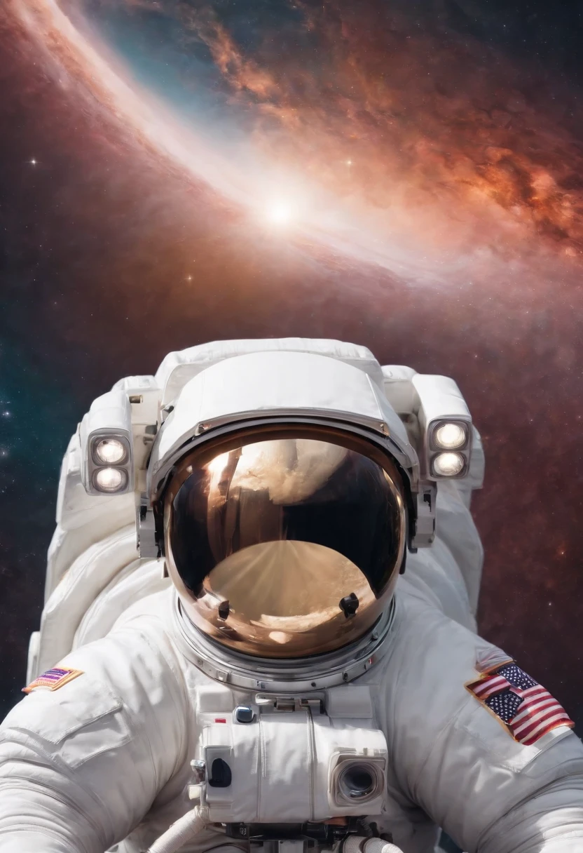 Create a joyful and vibrant digital art illustration of a cheerful astronaut in a whimsical, outer space setting. Use a bright and happy color palette to bring the astronaut to life, and design a background that includes playful elements like colorful planets, smiling stars, and floating ice cream cones. Make sure the astronaut is portrayed in a lighthearted and animated manner, evoking a sense of wonder and happiness. This artwork will be perfect for a sticker that spreads joy and positivity