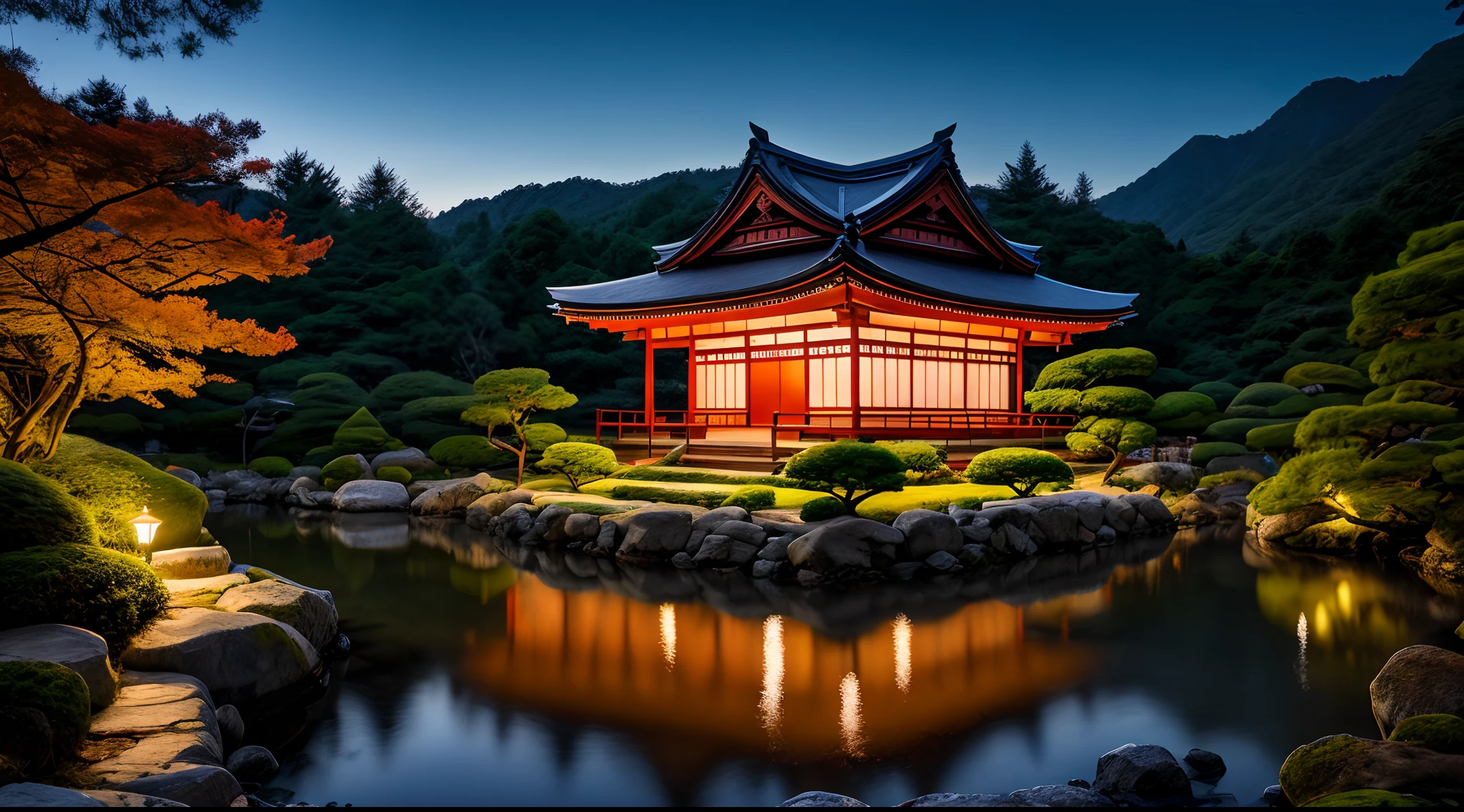 8K, Best Quality, Masterpiece, Ultra High Definition, (Photorealistic:1.4), Raw Photos, Best Quality, Masterpiece, Beautiful Wild and Nature Fantasy Landscapes with Glowing Light, RAW Photos, High Quality, Photorealistic, 8K UHD, DSLR,20 Megapixels, Japan Garden, Temple