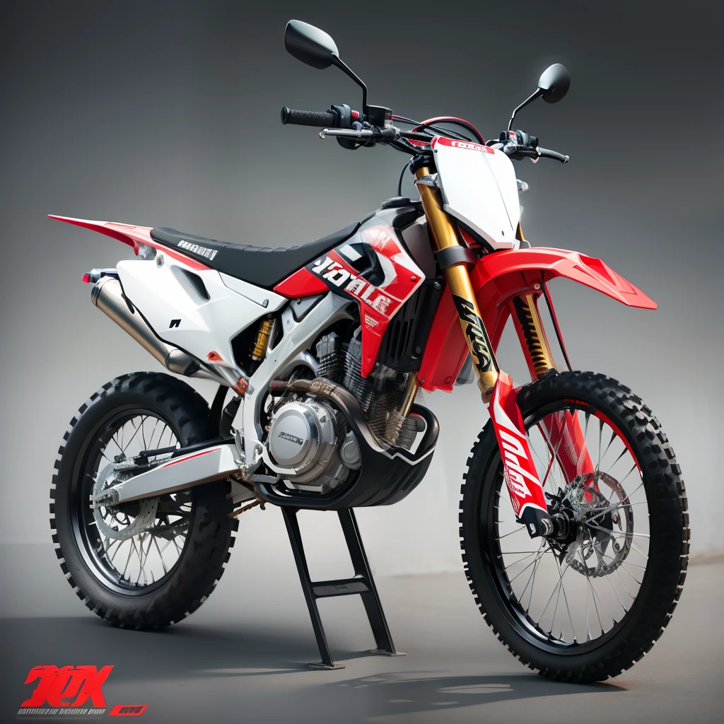 Red motocross bike on black and white background,the motorcycle,Official diagram,Red livery,Red motocross bike,Paint design