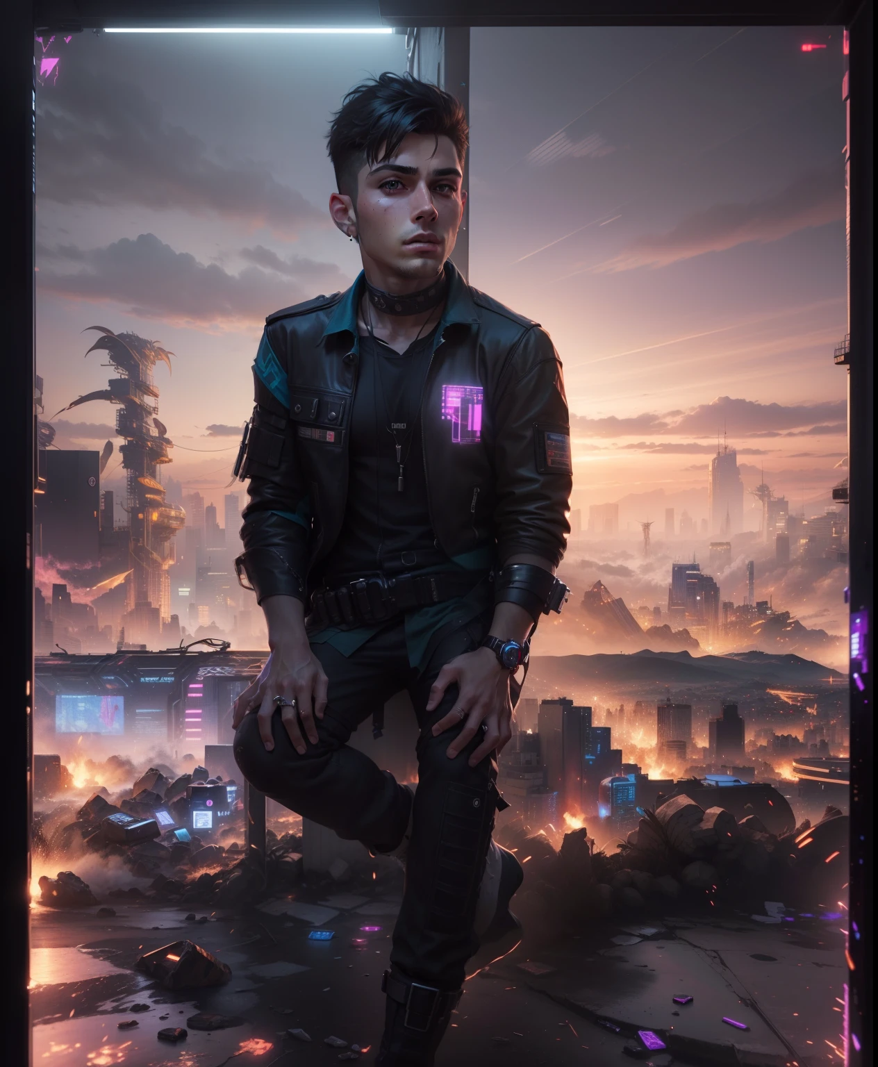 Change background cyberpunk handsome boy, realistic face, Ultra realistic,8k , change dress up,