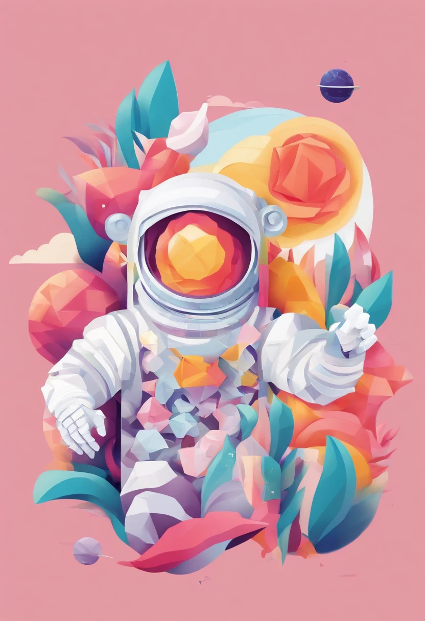 Create a joyful and vibrant digital art illustration of a cheerful astronaut in a whimsical, outer space setting. Use a bright and happy color palette to bring the astronaut to life, and design a background that includes playful elements like colorful planets, smiling stars, and floating ice cream cones. Make sure the astronaut is portrayed in a lighthearted and animated manner, evoking a sense of wonder and happiness. This artwork will be perfect for a sticker that spreads joy and positivity