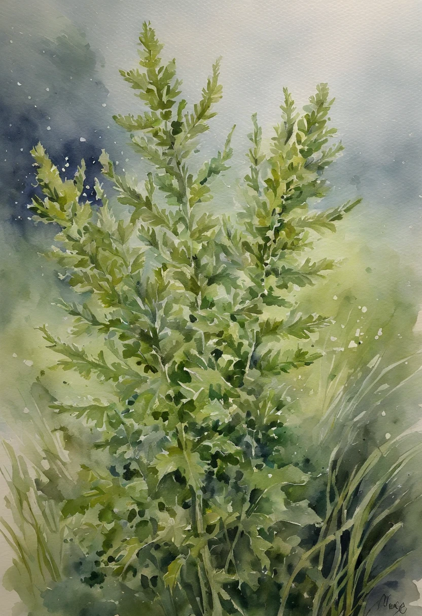 Wormwood grows,Wormwood is densely scattered around the path,rainy days