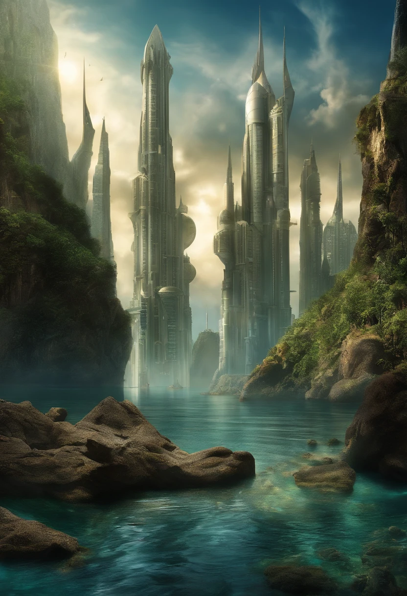 Stargate Atlantis City resting in the ocean