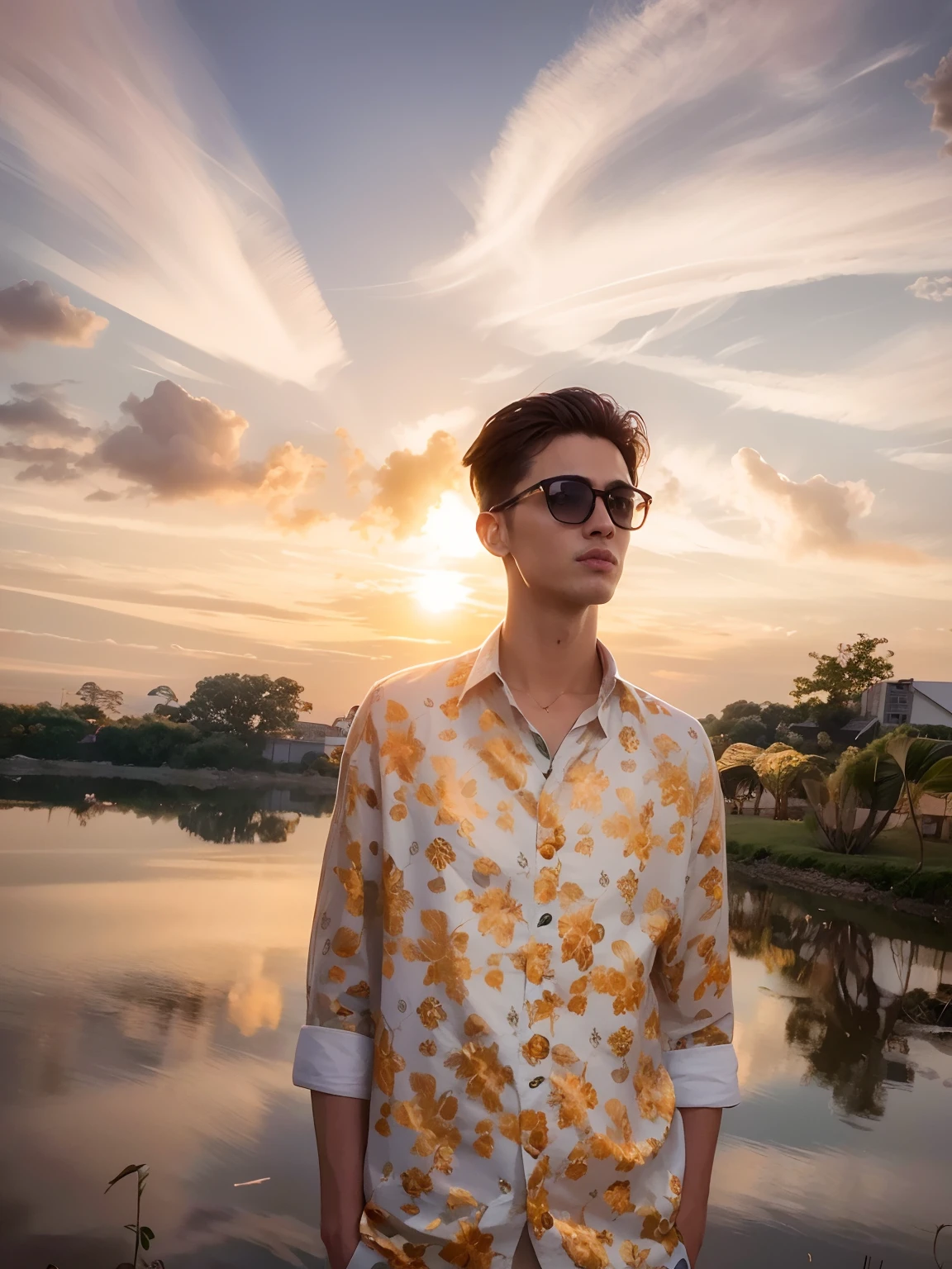 smart boy handsome realistic face background sunset 8k+ HD