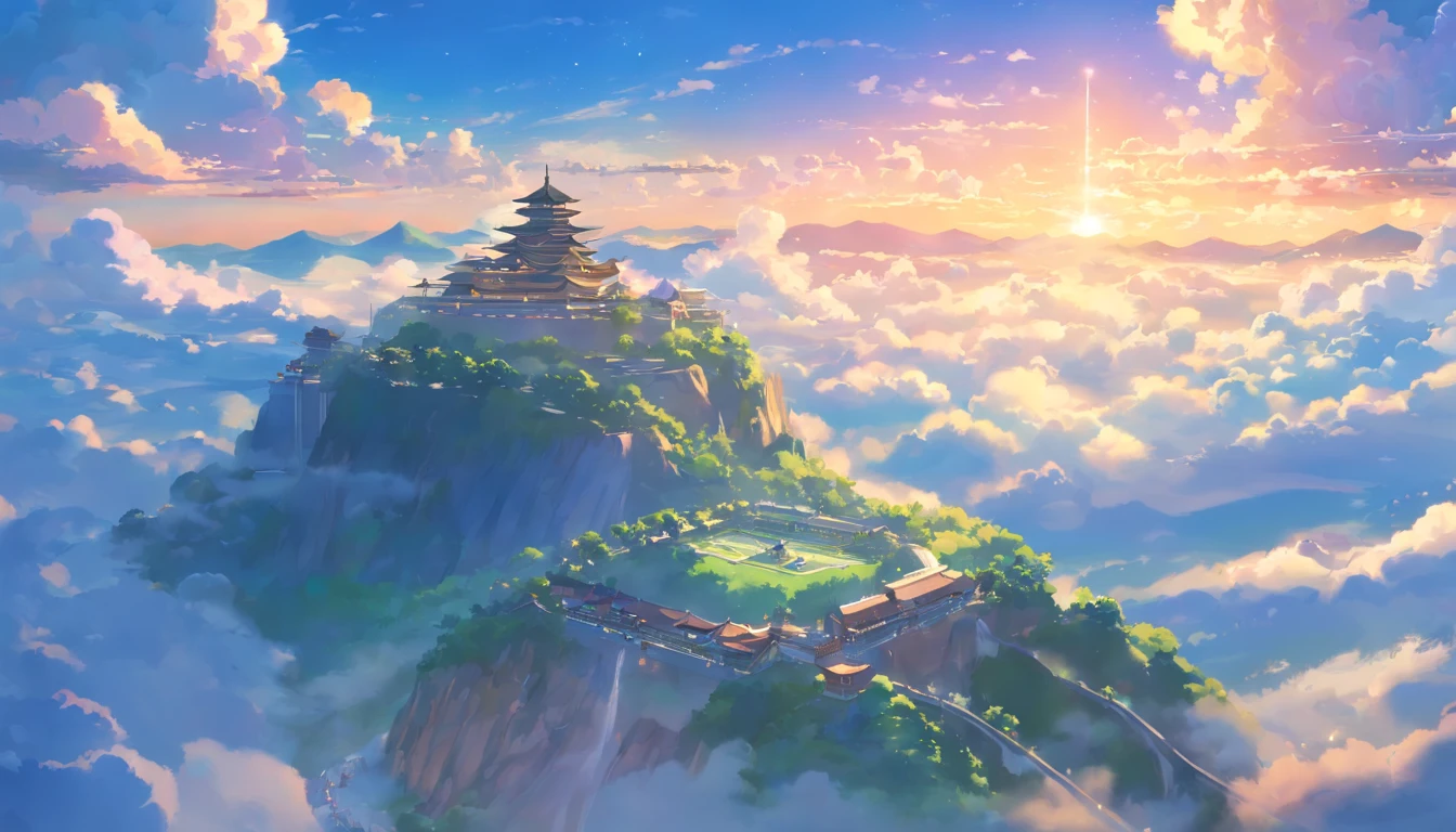 The realm of the sky,Genting Heavenly Palace,Ethereal,A wonderland above the clouds,A palace built on a cloud,A palace floating in the air,No mountains,There are no rocks,No stones,There are no mountains,Clouds,Clouds,Spread over the clouds