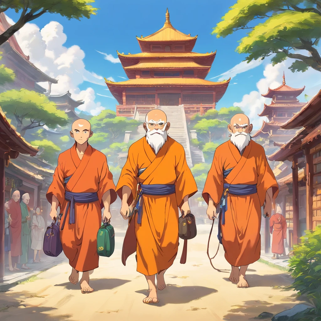 Journey，There are four Tang monks and apprentices，Ancient big cities，Monkey King Huazhai，The sand monk packs his bags，Bajie walks horses。