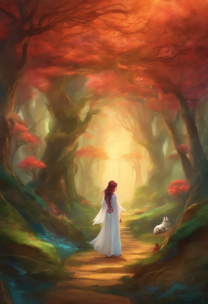 Compose a captivating and realistic photograph that blends the traditional beauty of a Malay girl in a hijab with the enchantment of a fantasy world. Transport your subject and the giant red panda into a magical realm filled with lush, otherworldly landscapes, surreal creatures, and vibrant colors. Create a scene that conveys a sense of wonder and harmony between the girl and her fantastical companion, evoking the idea of a unique and heartwarming connection between two worlds
