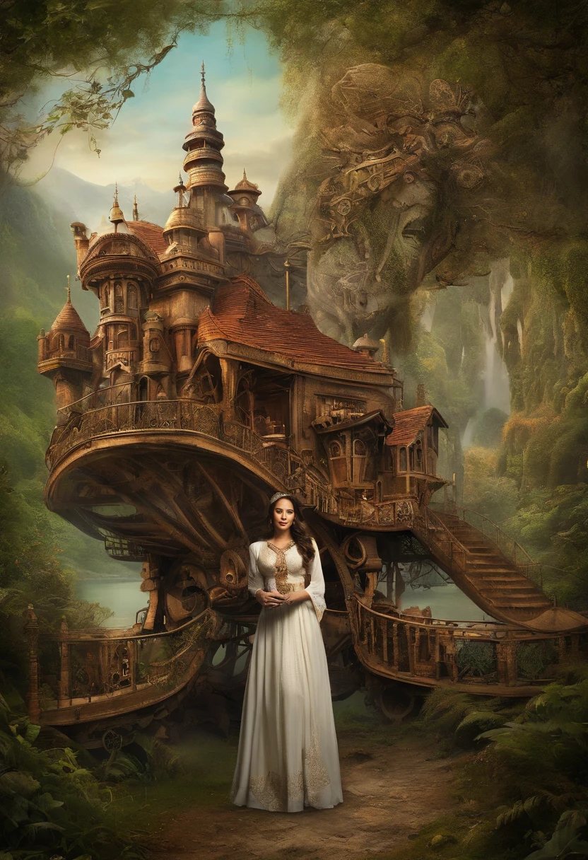 Compose a captivating and realistic photograph that blends the traditional beauty of a Malay girl in a hijab with the enchantment of a fantasy world. Transport your subject and the giant red panda into a magical realm filled with lush, otherworldly landscapes, surreal creatures, and vibrant colors. Create a scene that conveys a sense of wonder and harmony between the girl and her fantastical companion, evoking the idea of a unique and heartwarming connection between two worlds