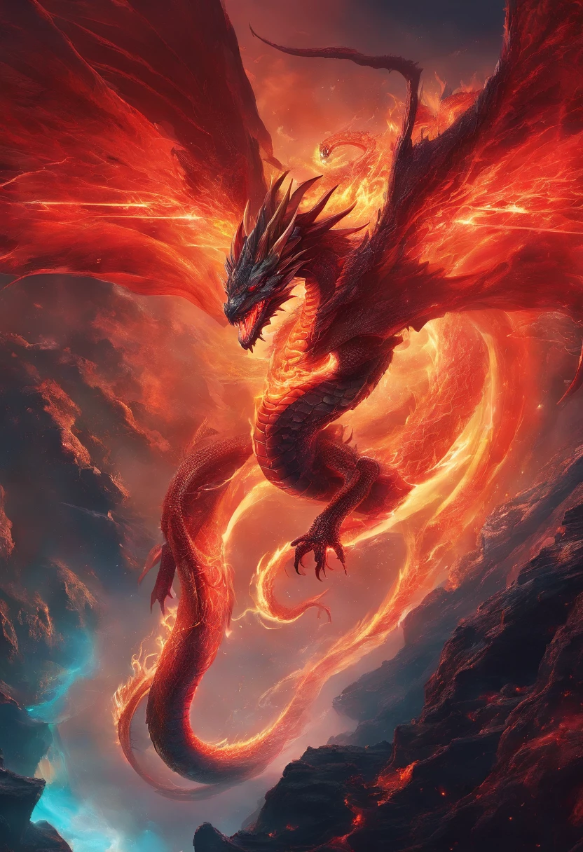 (Dragon celestial dorado) con (ojos penetrantes de color rojo),primer plano soltando (fuego de sangre) por la nariz,escamas bulumetricas,alta calidad,8k,muchos detalles,paticulas de fuego,alas,4patas,garraz manchadas,oro,peligro,fuego,dientes filosos,dragon gigante,colosal,amenazante,imponente,escamas azules