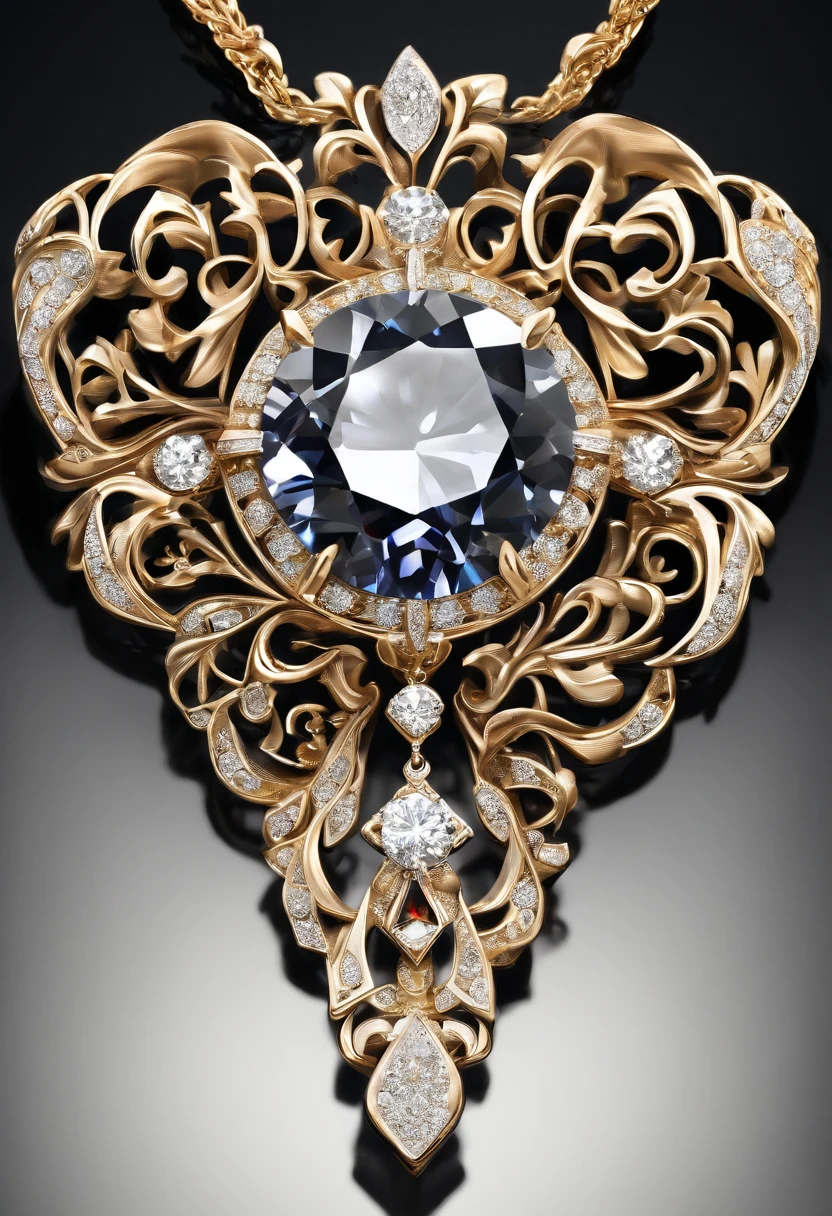 Diamond pendant on black background,Filigree inlay technique,Gold jewelry,inlaid gemstones,China-style