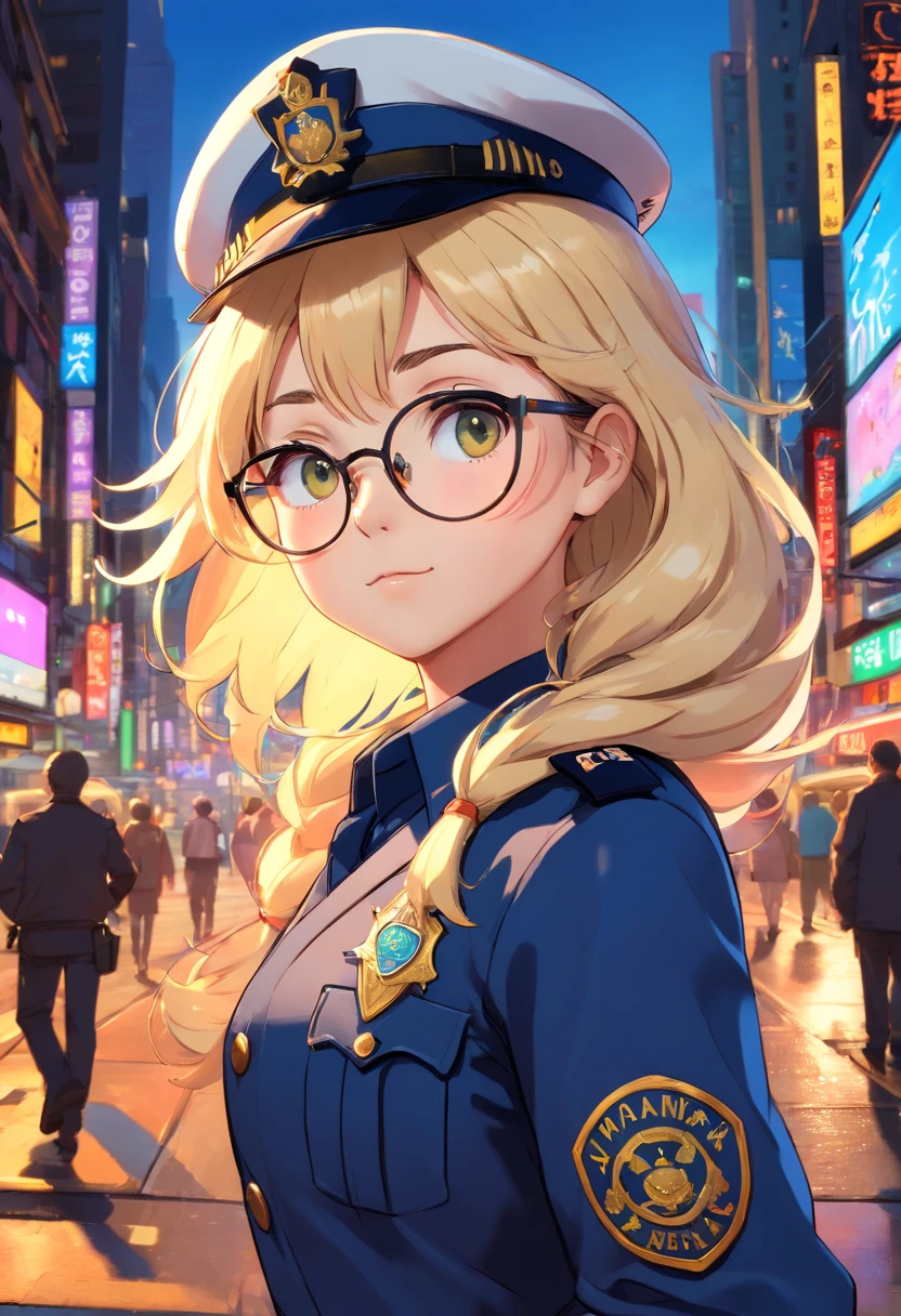 Prompt
half body to thigh, night in streets of New York, a Police woman, she wear a uniform with police hat, she has long blond hair in a bun, dynamic pose, stand centered in front to camera, cute and adorable, drawing style, digital art, centered, dynamic pose, complex blurry background, lushill style, exquisitely detailed elements, detailed perfect face, detailed clear eyes, intricate, extremely detailed, highly detailed, realistic look, vivid colors, rim lighting, sharp focus, digital art, unreal engine, concept art, octane render, 8k, trending on Artstation, (((glasses)))