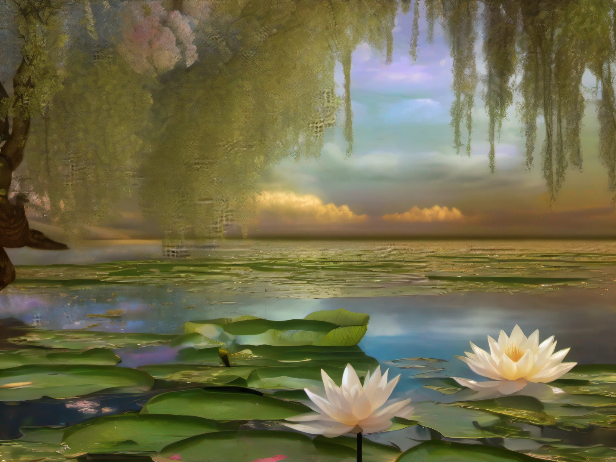 Water lilly hacked by Angelx, style of Tomaz Allen,Kopea, light gold, Kim Keever, Jean Joseph Benjamin, constant, National eographic photo, highly detailed, symbolic image. high-resolution details, fine texture, Highly photorealistic, Ultra HD 12k, --v 5.2, -- s 50, chaos 320.