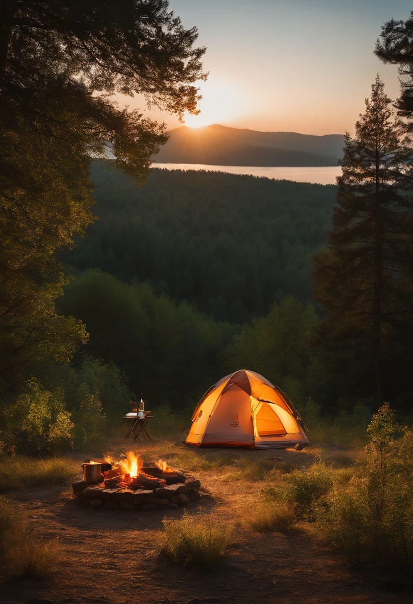camping, forest, barbecue, Time of Day: afternoon Camera: DSLR Lens: Standard zoom lens