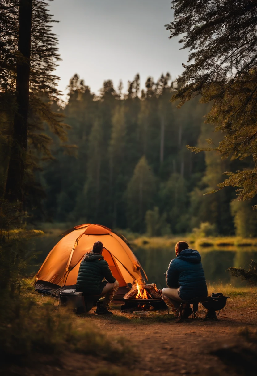 camping, forest, barbecue, Time of Day: afternoon Camera: DSLR Lens: Standard zoom lens