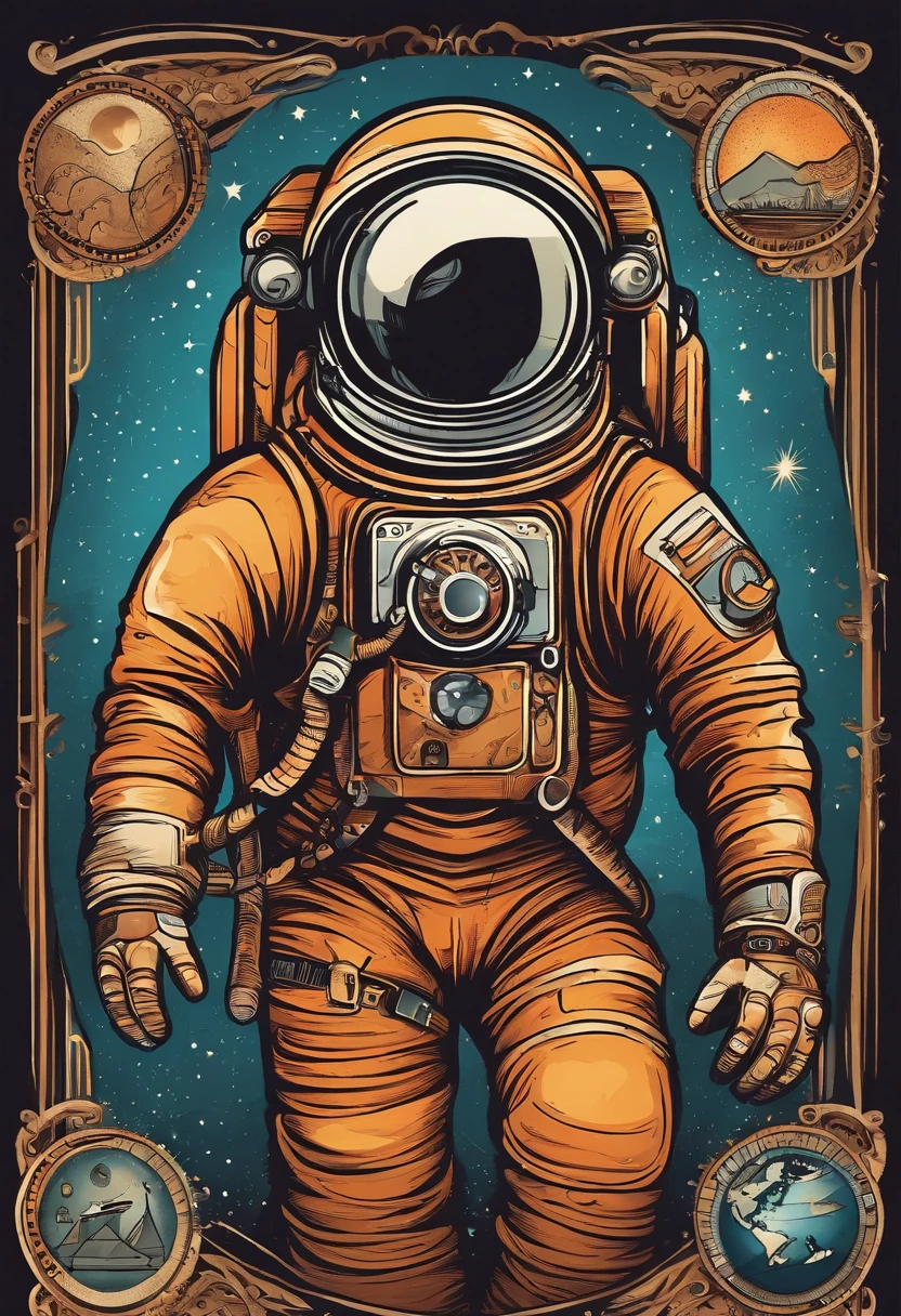 Create a joyful and vibrant digital art illustration of a cheerful astronaut in a whimsical, outer space setting. Use a bright and happy color palette to bring the astronaut to life, and design a background that includes playful elements like colorful planets, smiling stars, and floating ice cream cones. Make sure the astronaut is portrayed in a lighthearted and animated manner, evoking a sense of wonder and happiness. This artwork will be perfect for a sticker that spreads joy and positivity