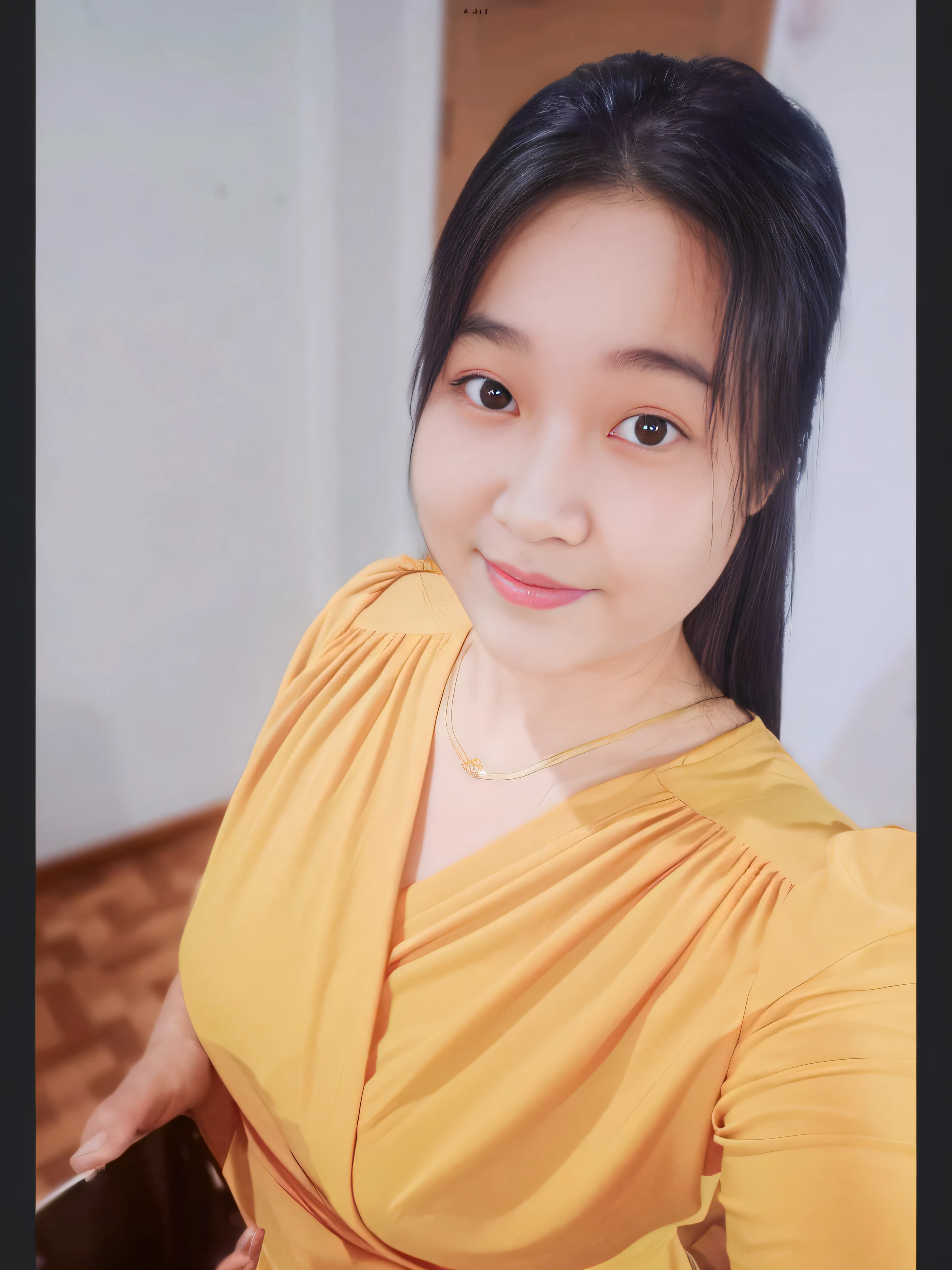 there is a woman in a yellow dress posing for a picture, dang my linh, mai anh tran, 8k selfie photograph, with yellow cloths, leaked image, wearing a yellow dress, nivanh chanthara, picture, wearing yellow croptop, hoang long ly, shot on nikon z9, wearing wheat yellow gauze