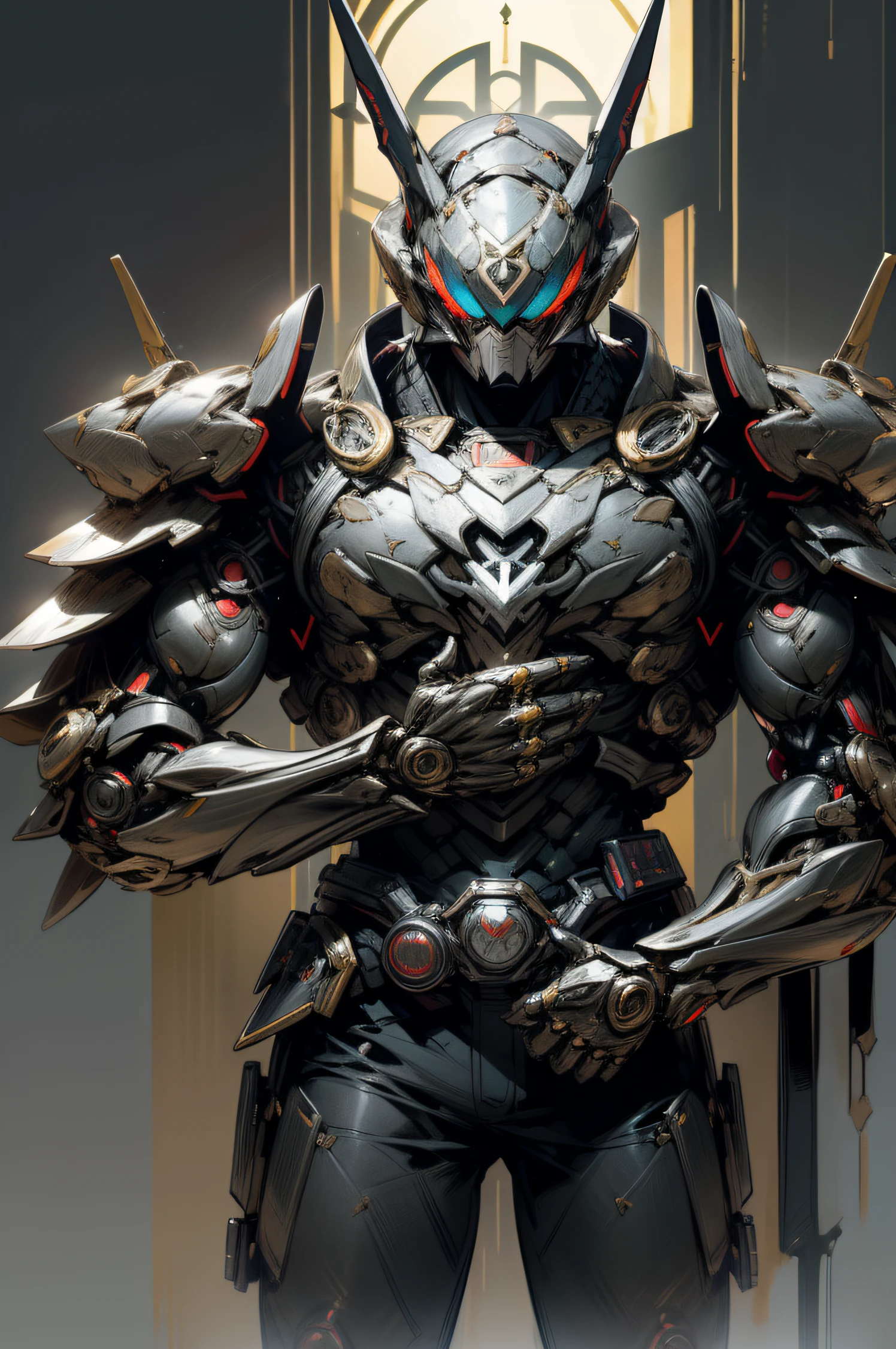 1 kamen rider, armor, mechanical, male, full armor, beetle, superhero, muscular, heavy metal, mechanical marvel, guardian, gunmetal, dark hero, anti hero, violent, bloody, absurdres, high resolution, ultrasharp, 8k, masterpiece