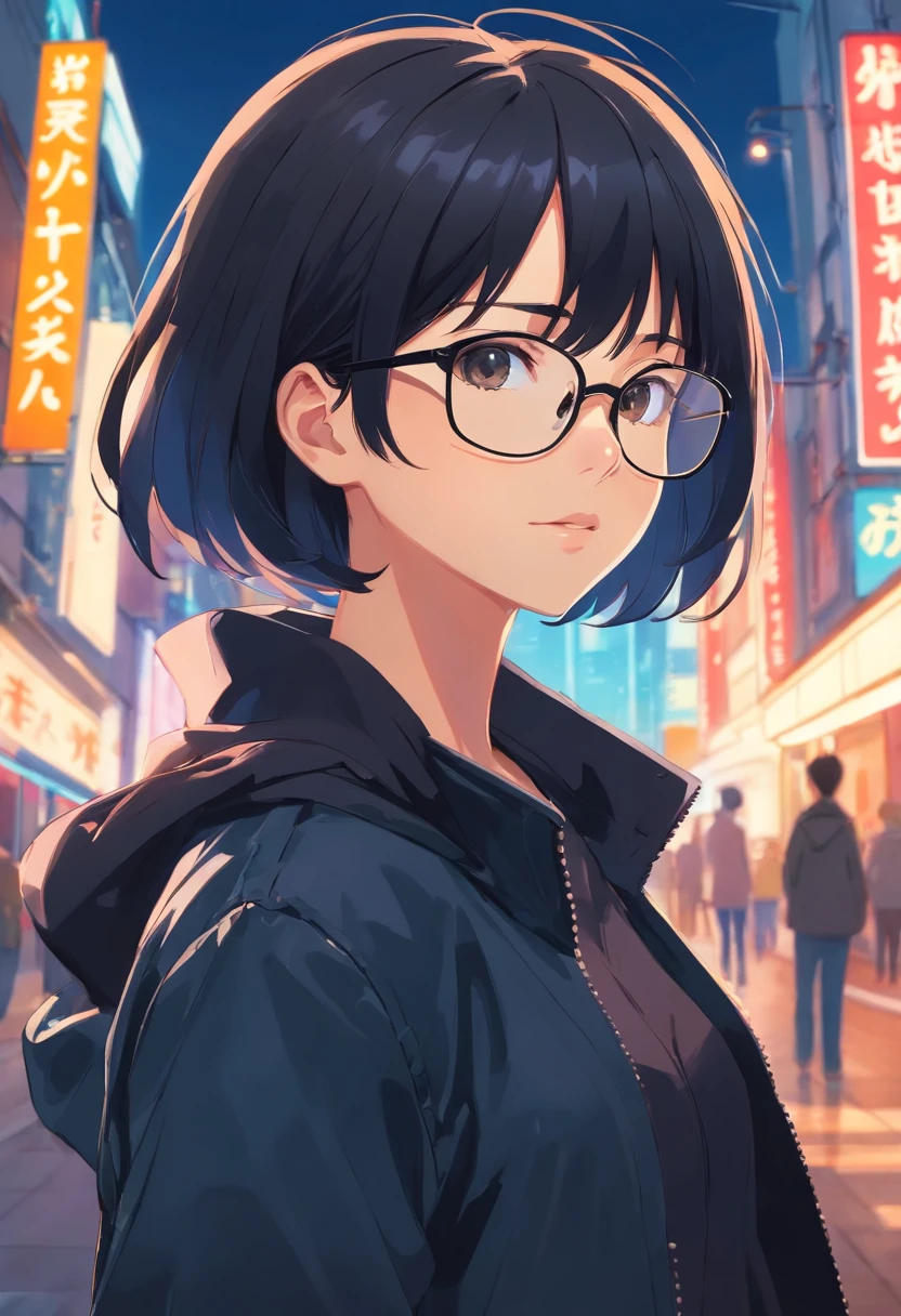 woman, wearing eyeglasses, short black hair, wearing black jacket