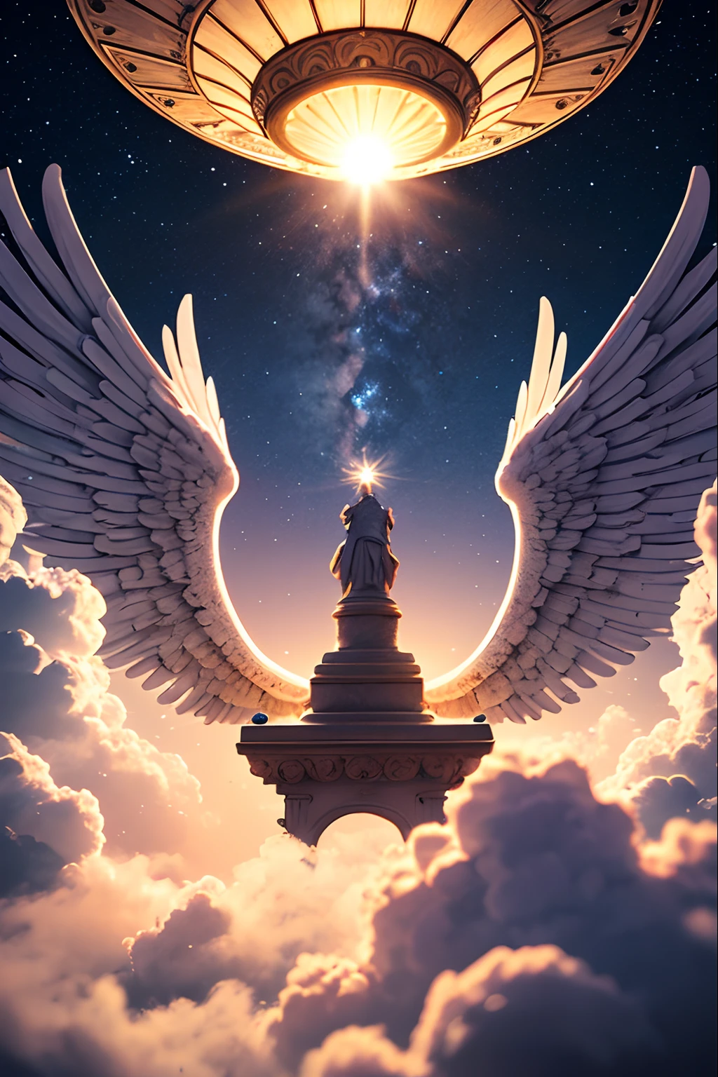Cloud World, angels flying around, majestic gates and pillars, the sun and moon and stars, in heaven,
masterpiece, best quality, ultra-detailed, (photorealistic), an extremely delicate and beautiful, depth of field, film grain, professional lighting,
photon mapping, radiosity, physically-based rendering,