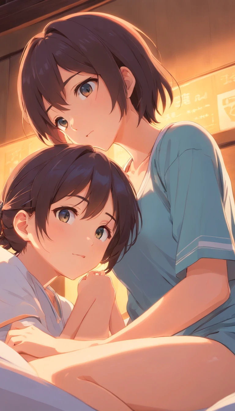 onbed,tmasterpiece,best qualtiy,cinematic Film still from,1girl and 1boy,closeup cleavage,brightly,cheerfulness,Warm and soft lighting,Nudity all over