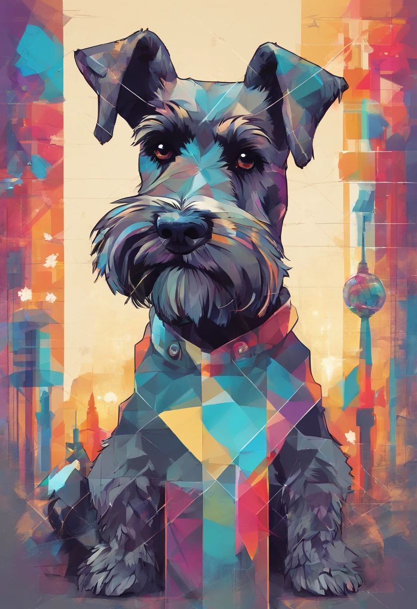 (cachorro schnauzer ),(melhor pose),(best angle), (better expression), Eduardo Kobra acolchoamento ,multidimensional geometric wall PORTRAIT, arte, Chibi,Yang08k, lindo, Colouring,