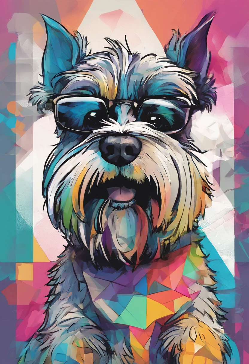 (cachorro schnauzer  ),(melhor pose),(best angle), (better expression), Eduardo Kobra acolchoamento ,multidimensional geometric wall PORTRAIT, arte, Chibi,Yang08k, lindo, Colouring,