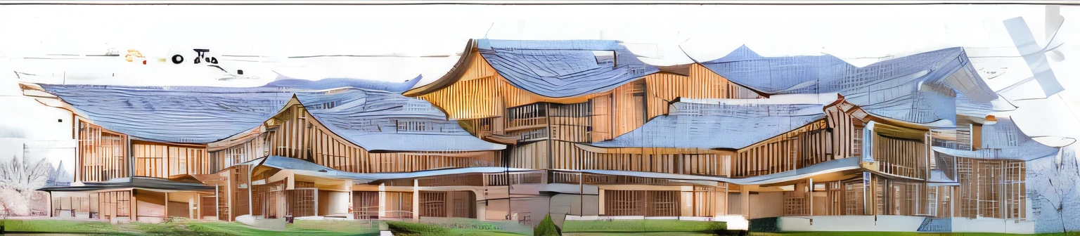 (Monochrome2.0), (original sketch2.0), (architectural sketch2.0), (colorless2.0), (sketch stroke2.0), sketch, sketch, pen_sketch_style, sketch of a traditional Chinese architectural complex. The complex consists of multiple buildings with roofs. The buildings are connected by a series of pathways and bridges. The complex is surrounded by trees, no lighting, does not draw architectural details, No details, Preliminary outline, colorless, white background