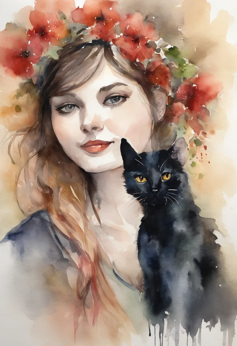 Cat's ears、girl with、black cat