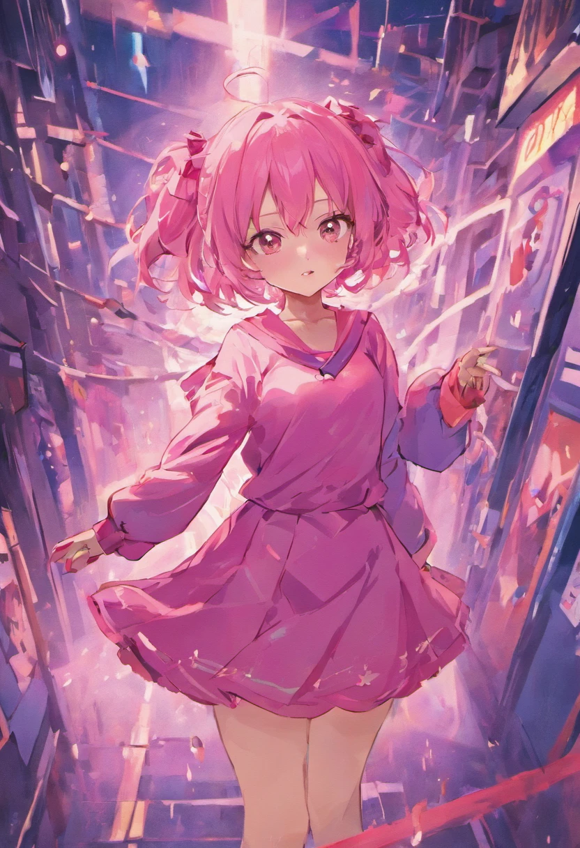 Beautiful girl pink clothes unlucky appearance Reach out to one side ·