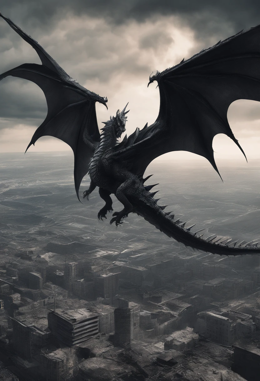 Dark Dragon over land huge wings of geo data in the style of detailed hyperrealism photoshoot