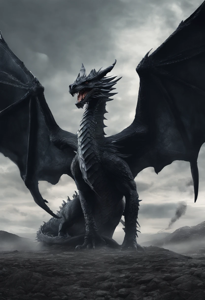 Dark Dragon over land huge wings of geo data in the style of detailed hyperrealism photoshoot