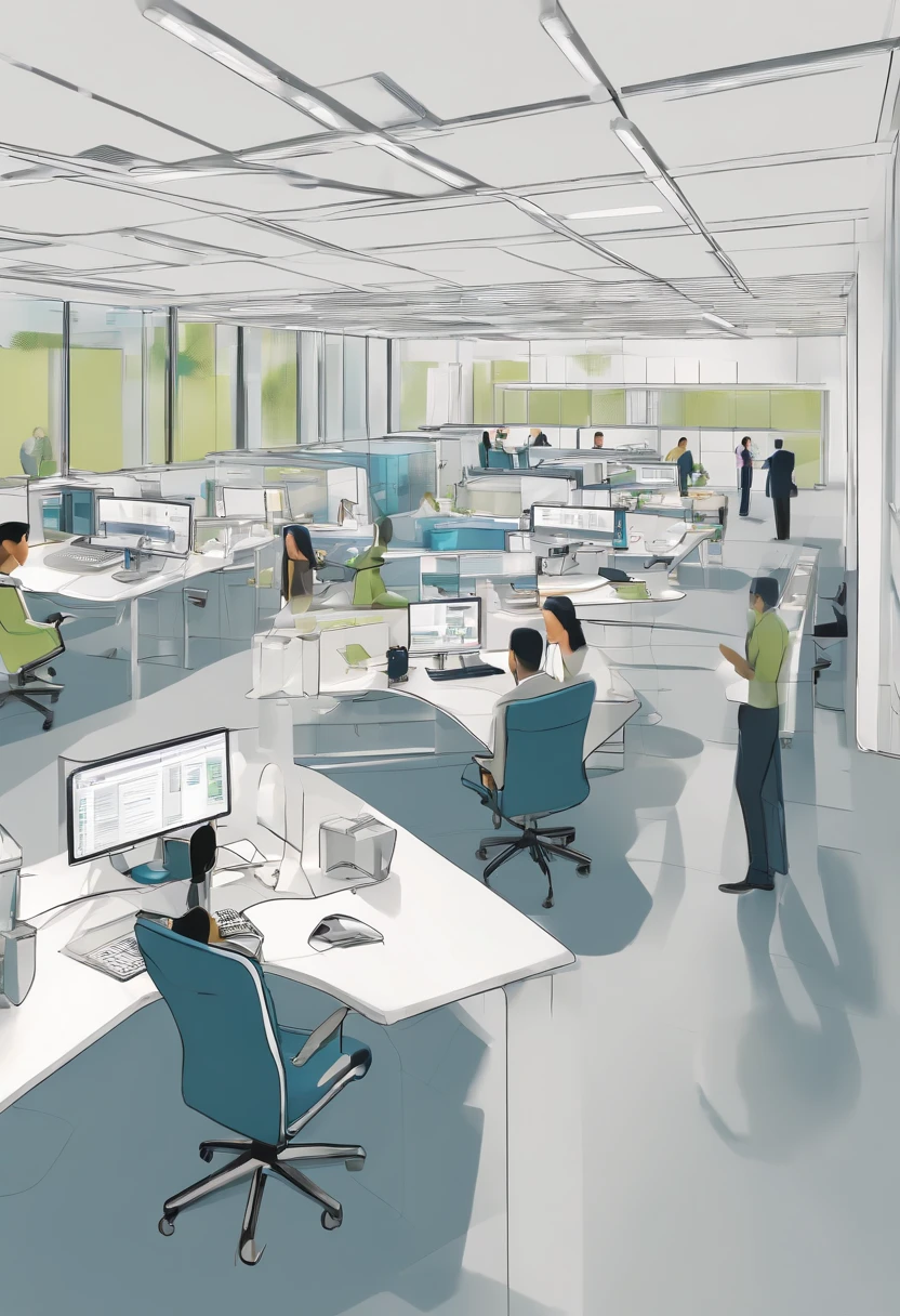 A small business automation demonstration featuring a diverse group of individuals in a modern office setting, showcasing advanced technology and efficiency. The scene depicts a bustling workspace with employees engaged in various tasks, promoting a sense of productivity and innovation. The office is equipped with state-of-the-art equipment and software, including AI-powered robots, automated systems, and smart devices.
The tag components for the prompt are as follows:
- People: diverse group of professionals, including men and women of different ages and backgrounds, dressed in modern office attire. Some are working at their desks, while others are collaborating in meeting rooms or engaging in discussions in common areas.
- Technology: cutting-edge automation tools, such as robotic arms, automated workflow systems, smart devices, and integrated software solutions. These elements demonstrate the seamless coordination and efficiency achieved through automation.
- Office: modern and sleek office space with open-concept workstations, comfortable ergonomic furniture, vibrant natural lighting, and strategically placed plants for a touch of greenery. The workspace is organized and clutter-free, creating an atmosphere of focus and clarity.
- Efficiency: a seamless workflow where tasks are effortlessly completed through automation, minimizing errors and reducing workload. The prompt highlights the ability of automation to streamline processes, enhance productivity, and optimize resource allocation.
- Innovation: forward-thinking, futuristic elements that showcase the latest technological advancements, creating an atmosphere of innovation and progress. The use of AI, machine learning, and data analytics is evident in the prompt, accentuating the cutting-edge nature of the small business automation demonstration.
- Colors: a vibrant and stimulating color palette, including shades of blue, green, and white, representing a harmonious blend of productivity, innovation, an