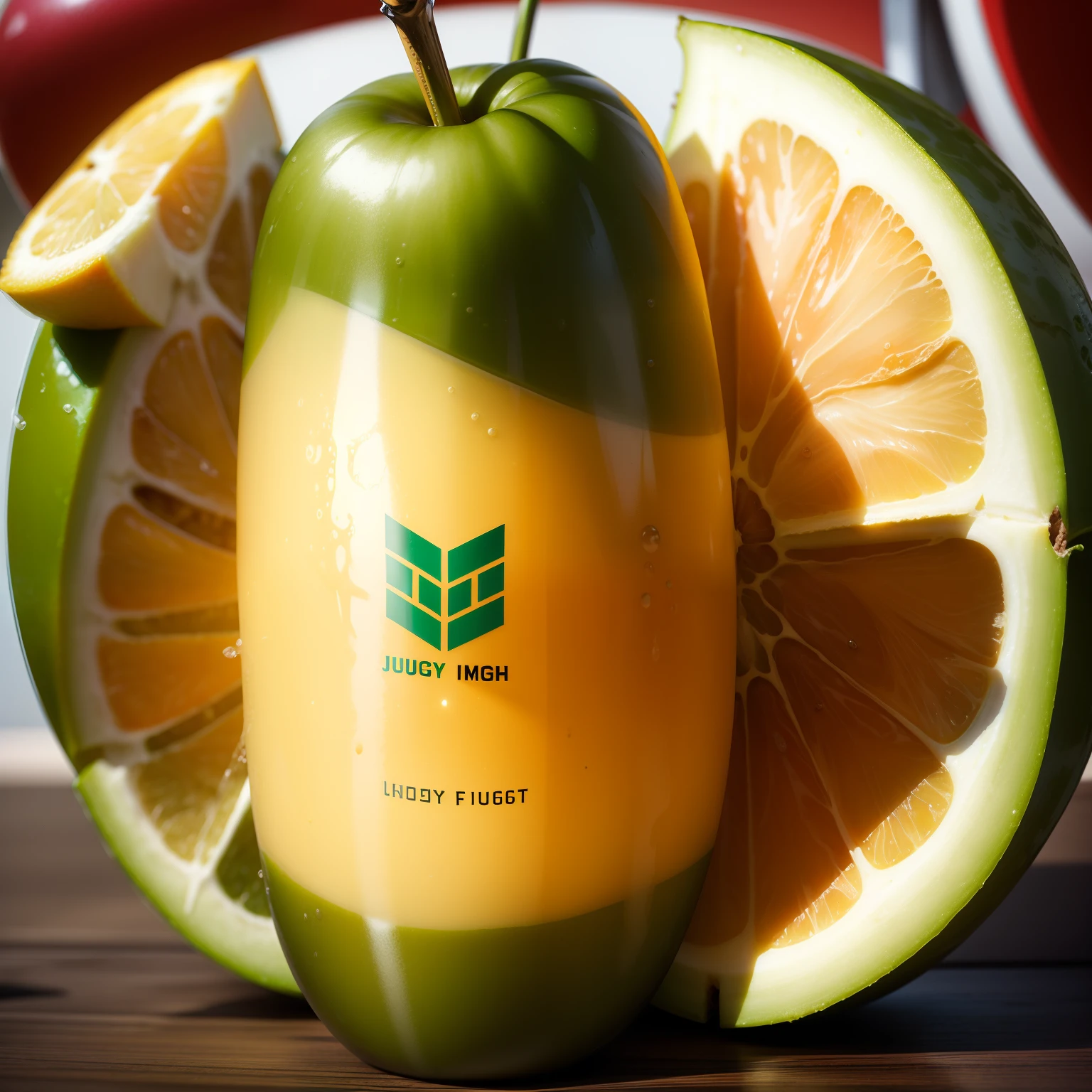 Logo ,fresh juicy fruit,from which the juice flows