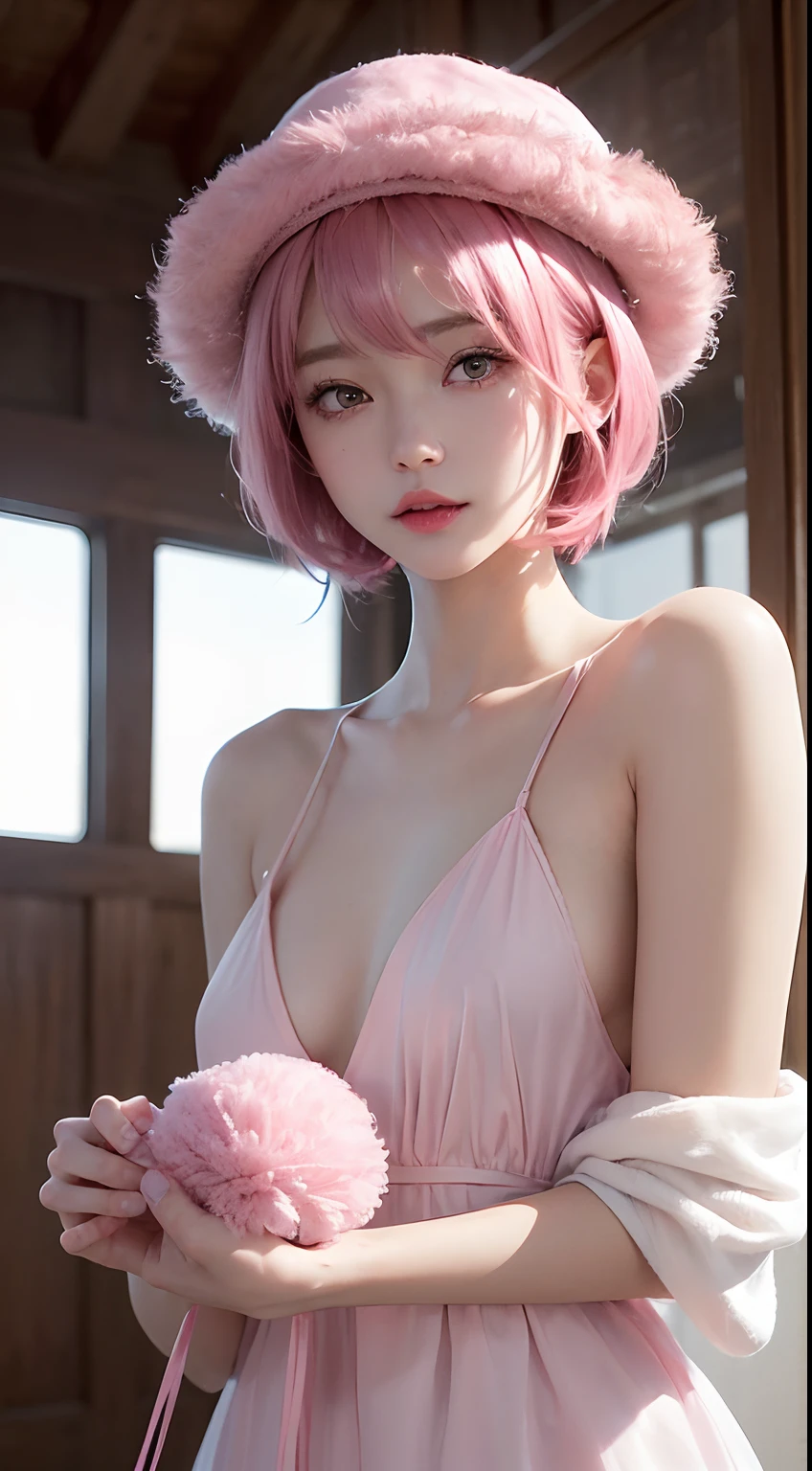 Sleeping in a hotel bed、sleeps in a bed、Put your head on the pillow、Close your eyes and sleep peacefully、Pink short cut hair,(8K, top-quality, masterpiece:1.2), (realisitic, Photorealsitic:1.37), ultra-detailliert, 1 girl in, Whole body esbifa layer、cute little、独奏、Beautiful detailed night sky、(Beautiful sleeping face:1.15)、(Eyes closed)、tiny chest、I closed my eyes to the beautiful details、small tits、(short-hair:1.2)、Floating Hair NovaFrogStyle、masuter piece、Pink Shortcut Bob、Realistic rabbit ears、Pink realistic rabbit ears、Realistic ears of rabbits sticking out of the head、Pink hair、Beautiful girl in her 20s、Bewitching atmosphere、Beautiful shaped hands、K-POP、Pink rabbit ears、1 girl in、独奏、masterpiece、top-quality、realisitic、Hyper-detailing、(Glossy skin:1.4)、absurderes、short pink hair、Slender beauties、动态照明、hight resolution、foco nítido、depth of fields、(thick thight:1.0)、A slender :1.2,((Short-cut bob hair))、((k pop:1.3)),Highly detailed facial and skin texture、((魅惑的)),Anatomically correct number of fingers,Correct anatomy