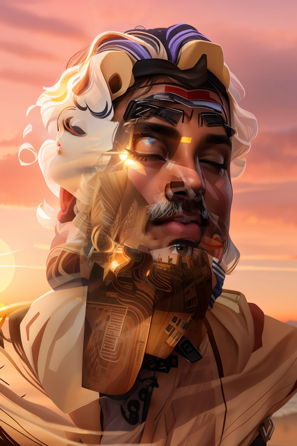 Background change and sunset add add a realistic face