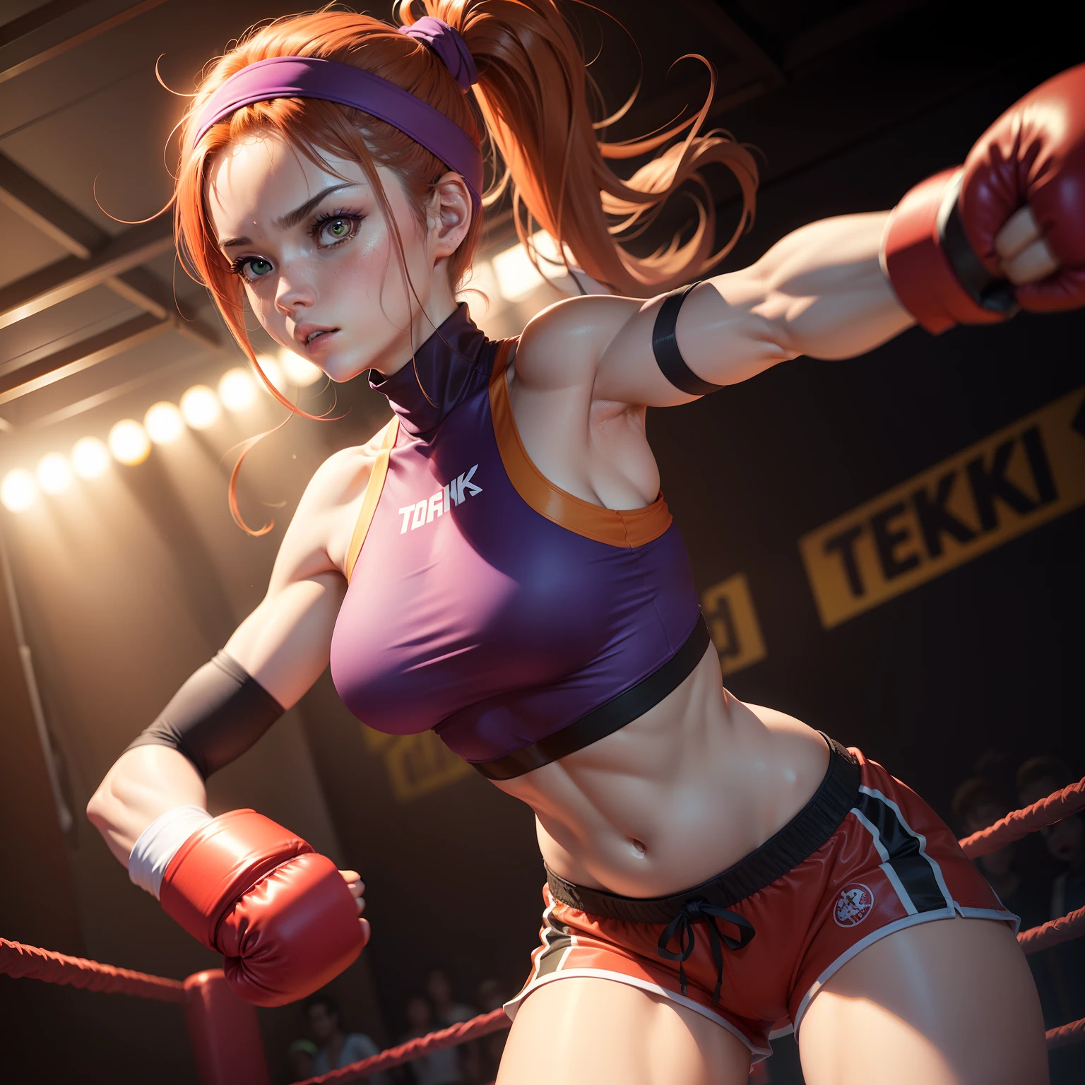 centrado, obra-prima, uma pintura de uma mulher em um ringue de boxe, trend on Artstation, Jazza e rossdraws, estilo anime hiper detalhado, Card game illustration, queixo poderoso, punching, kawacy, foto de perfil, estilo anime