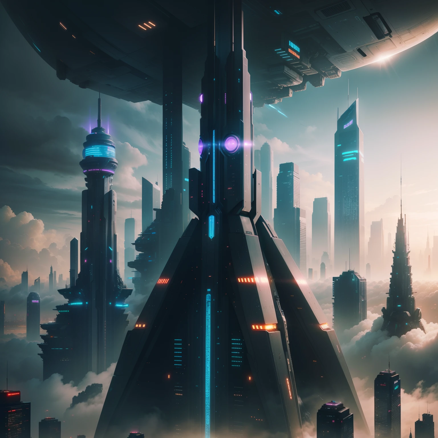 cyberpunked、Futuristic cities、planet earth、Cyberpunk with skyscrapers piercing through the clouds.ＳＦart by、Utopian City、There is a super huge waterfall、Megacities、dream、top-quality　​masterpiece、Beautiful cities of the future