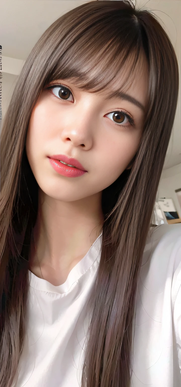 k hd,hyper HD,Extremely delicate and exquisite, extremely higly detailed, brunette color hair, short detailed hair, beautiful details girl, Fingers of detail, extremely detailed eyes ancface, Beautiful detail nose, beatiful detailed eyes,a close up of a woman with long hair and a white shirt, dilraba dilmurat, beautiful Japanese girl face, girl cute-fine face, sakimi chan, with cute - fine - face, Cute natural anime face, cute delicate face, sakimichan, cute-fine-face, young cute wan asian face, Cute - fine - face