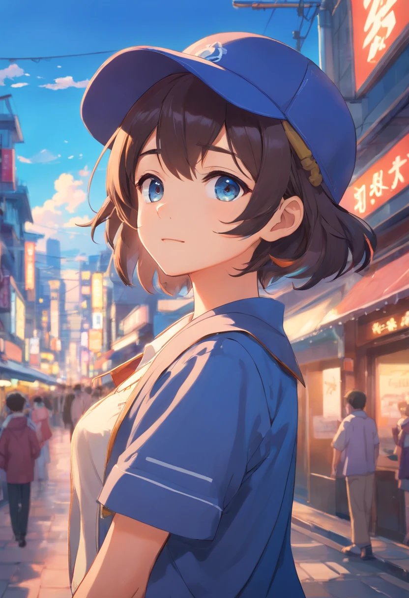 (masterpiece),(best quality:1.0), (ultra highres:1.0), detailed illustration, 8k, anime, masterpiece, wearing a wide blue hat over head, detailed hat, best quality,(wanderer:1.2), letterboxed, (genshin impact), 1boy, male focus, solo, vest,(kbxll:0.5), anime style, vibrant