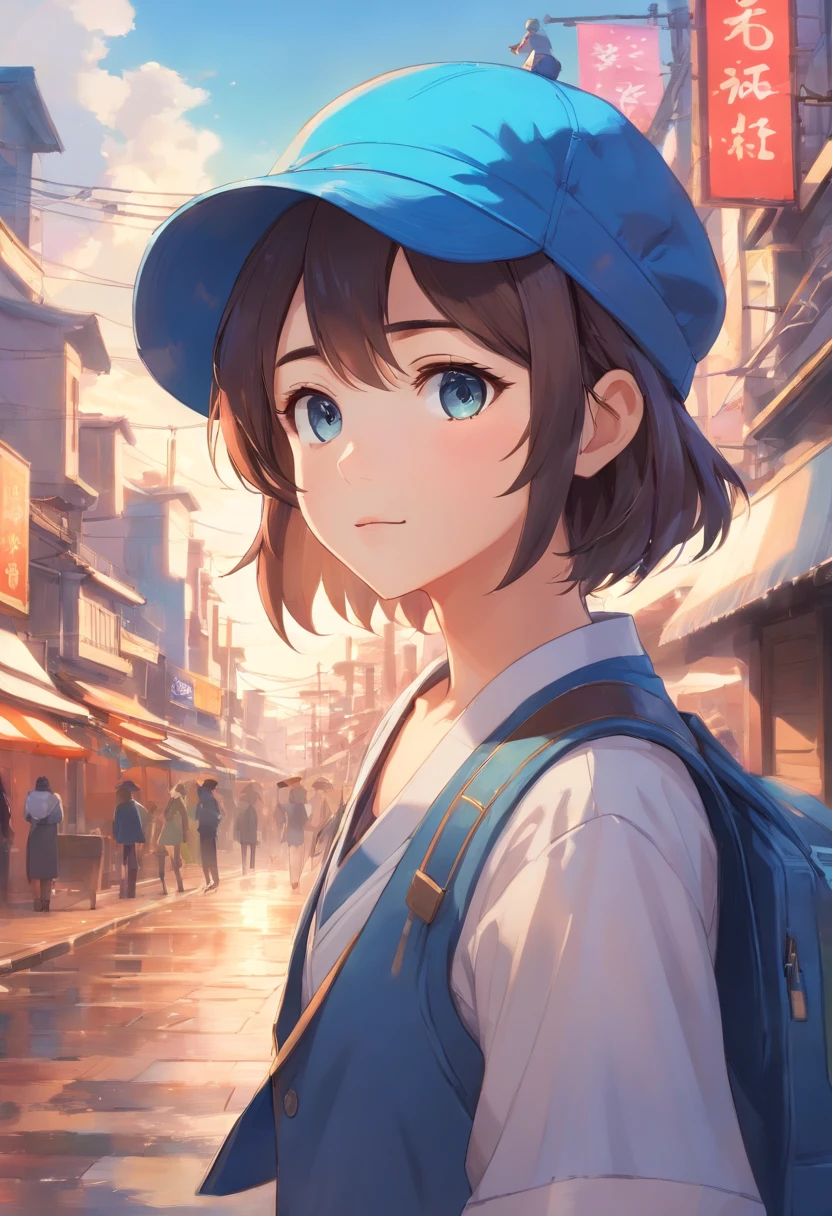 (masterpiece),(best quality:1.0), (ultra highres:1.0), detailed illustration, 8k, anime, masterpiece, wearing a wide blue hat over head, detailed hat, best quality,(wanderer:1.2), letterboxed, (genshin impact), 1boy, male focus, solo, vest,(kbxll:0.5), anime style, vibrant