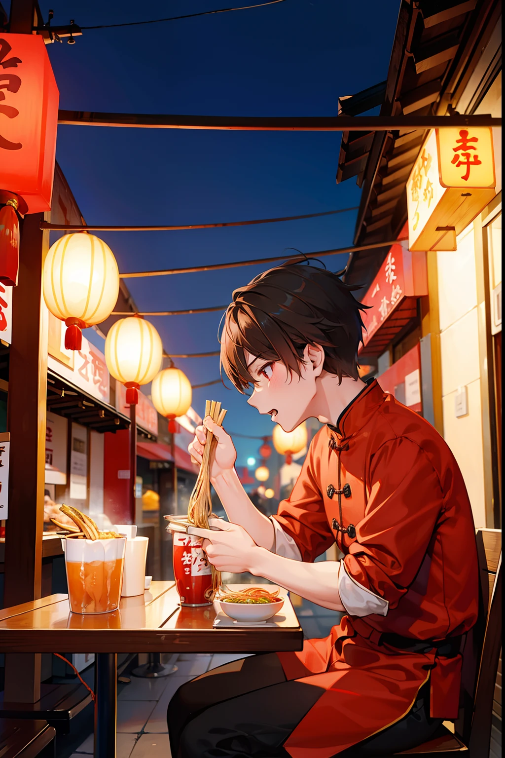 Chinatown Sit down and eat at a stall Chinese service twinks male people {{ember}} I'm eating ramen