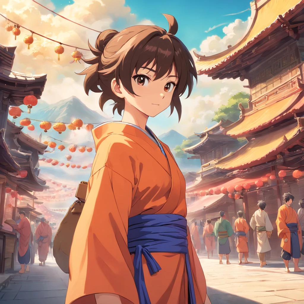 Journey to the West scene, There are 5 characters in total：Tang、son goku、 Sand monks、Pig Bajie、Hakuba，Ancient Chinese megacity environment，4 people and 1 horse shopping together，extreme hight detail，Chinese books《Journey》