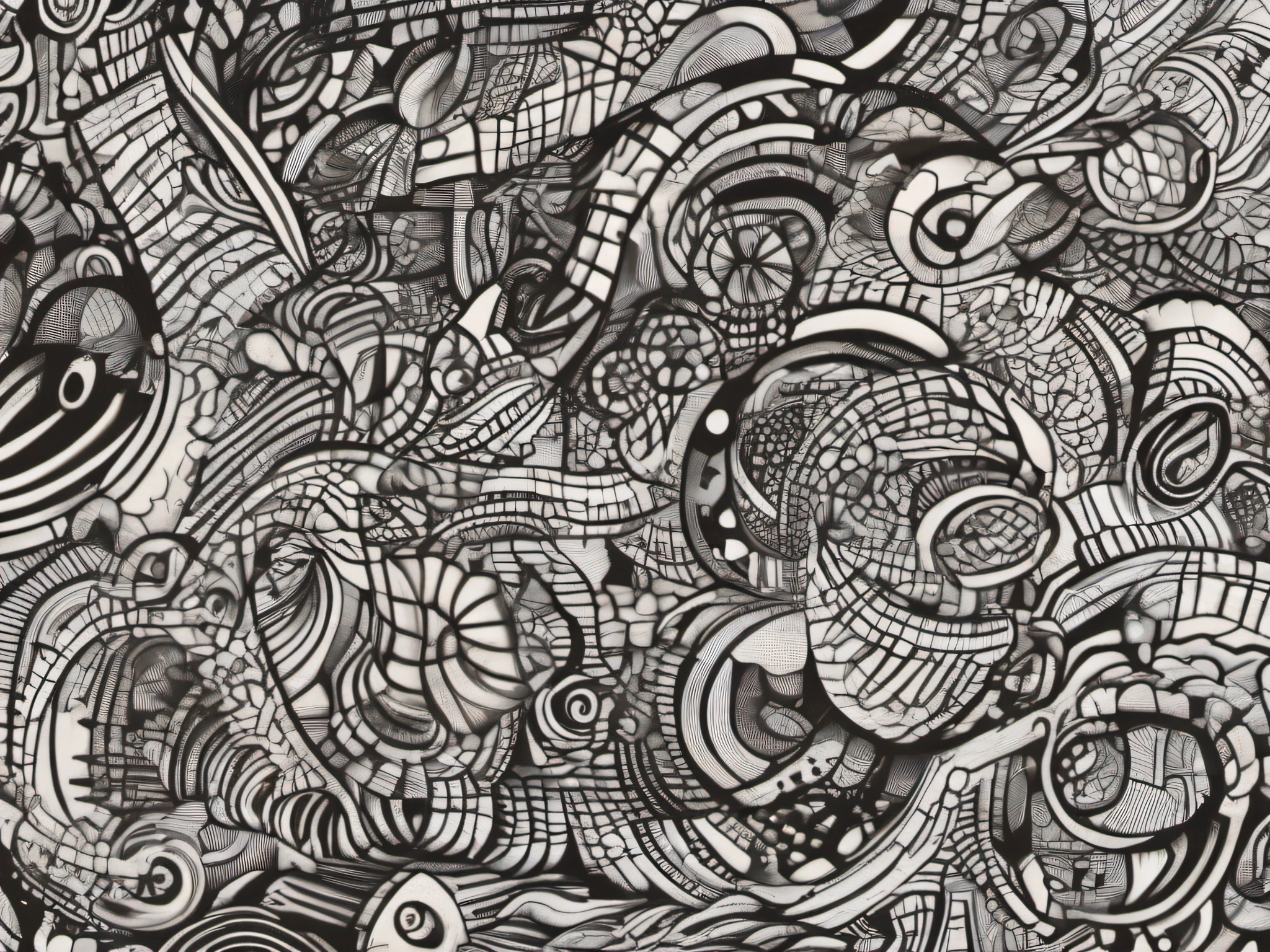 AN ABSTRACT ART, in the style of FLAT SCALE DOODLES DRAWN ON PAPER WITH BLACK MAGIC MARKER. High-resolution details, fine texture, Highly photorealistic, Ultra HD 12k, --v 5.2, -- s 50,