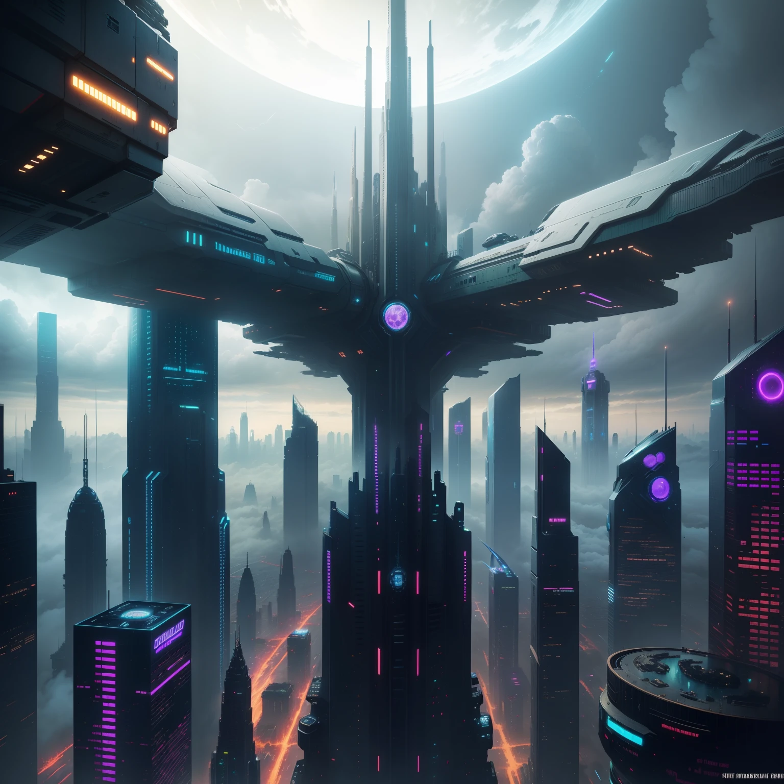 cyberpunked、Futuristic cities、planet earth、Cyberpunk with skyscrapers piercing through the clouds.SFart by、Utopian City、There is a super huge waterfall、Megacities、dream、top-quality masterpiece、Beautiful cities of the future