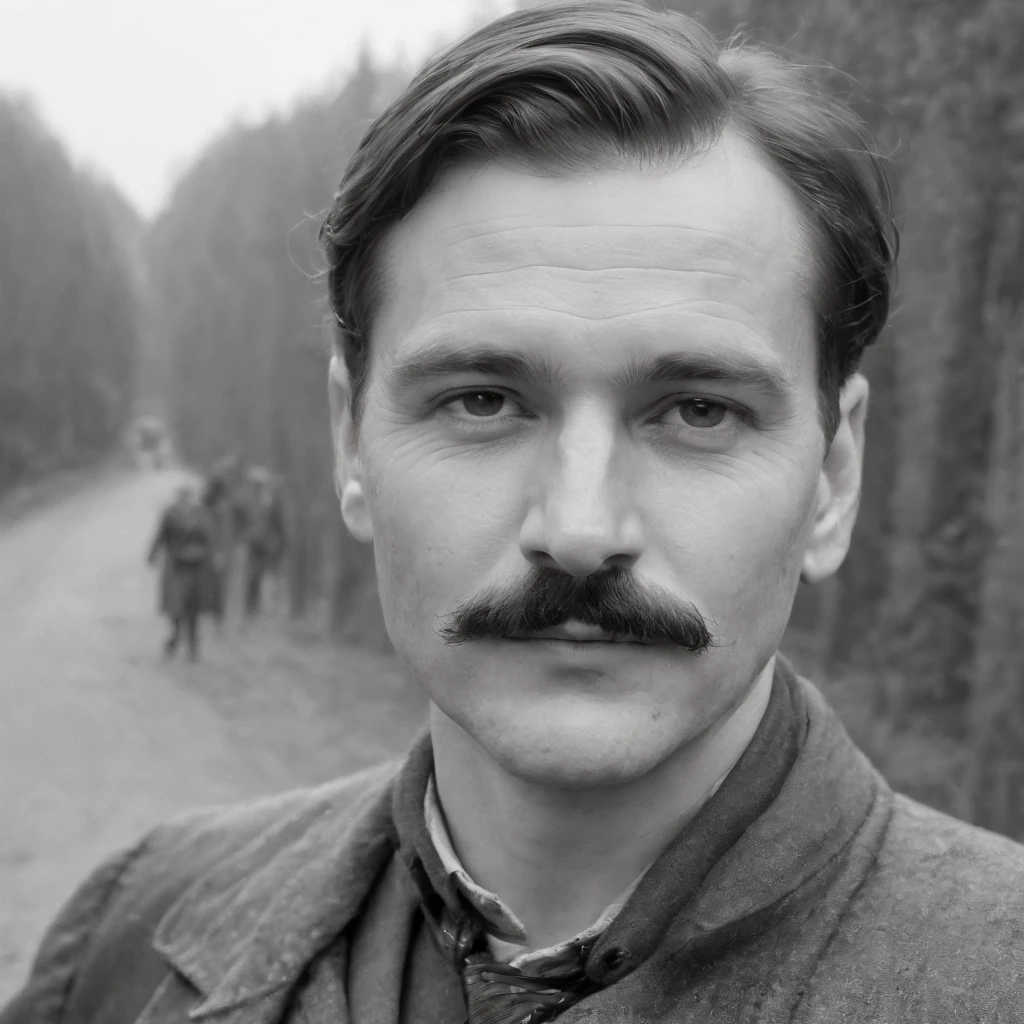 German mustache,Selfie when blitzing Poland,Black and White photo,Historical imagery